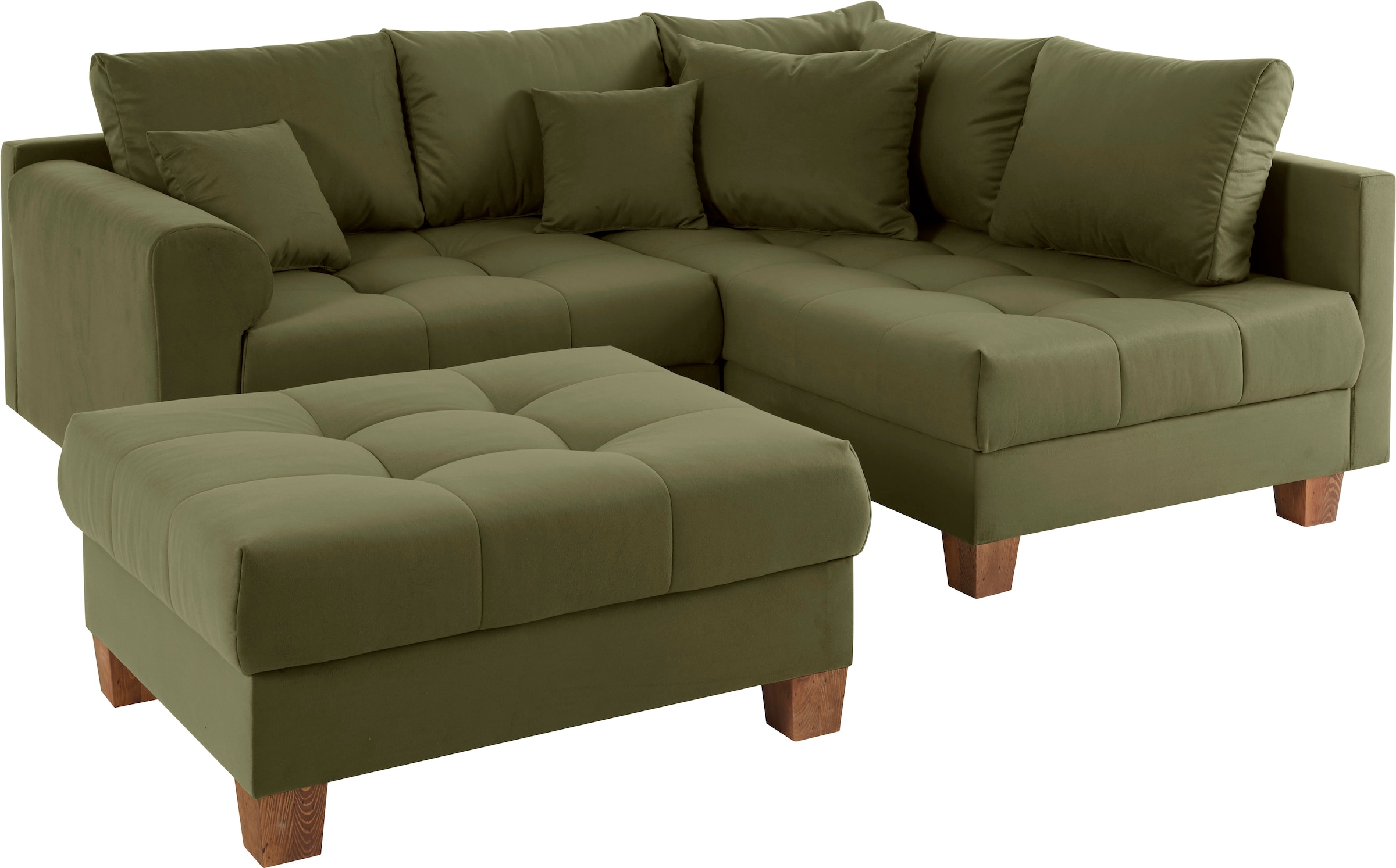Home affaire Ecksofa »Rice L-Form inkl. Hocker«, (Set, mit Hocker), mit Bonnellfederkern, Hocker & Kissen, Ottomane beidseitig montierbar