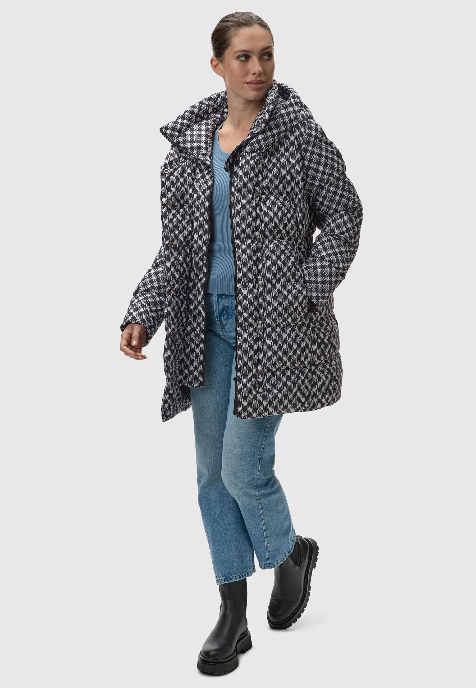 Ragwear Steppmantel »Niara Print«, wasserdichter Mantel mit angesagtem Hahnentritt Muster
