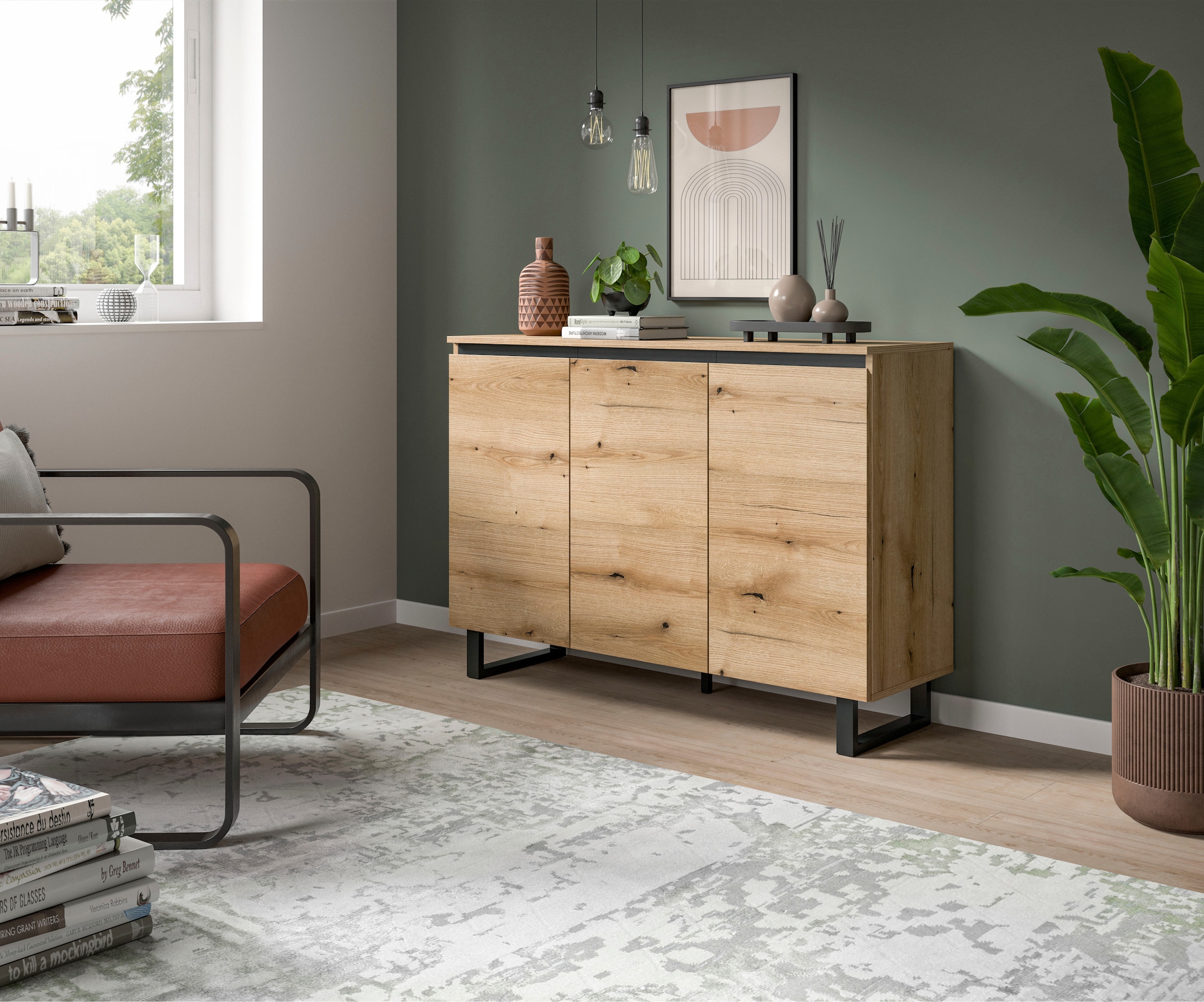 INOSIGN Sideboard »TOMA, Breite: 120 cm, mit Metall-Kufen-Fuß, 3 Türen, 3 Einlegeböden«, Anrichte, Kommode, Schrank, Board, Higboard