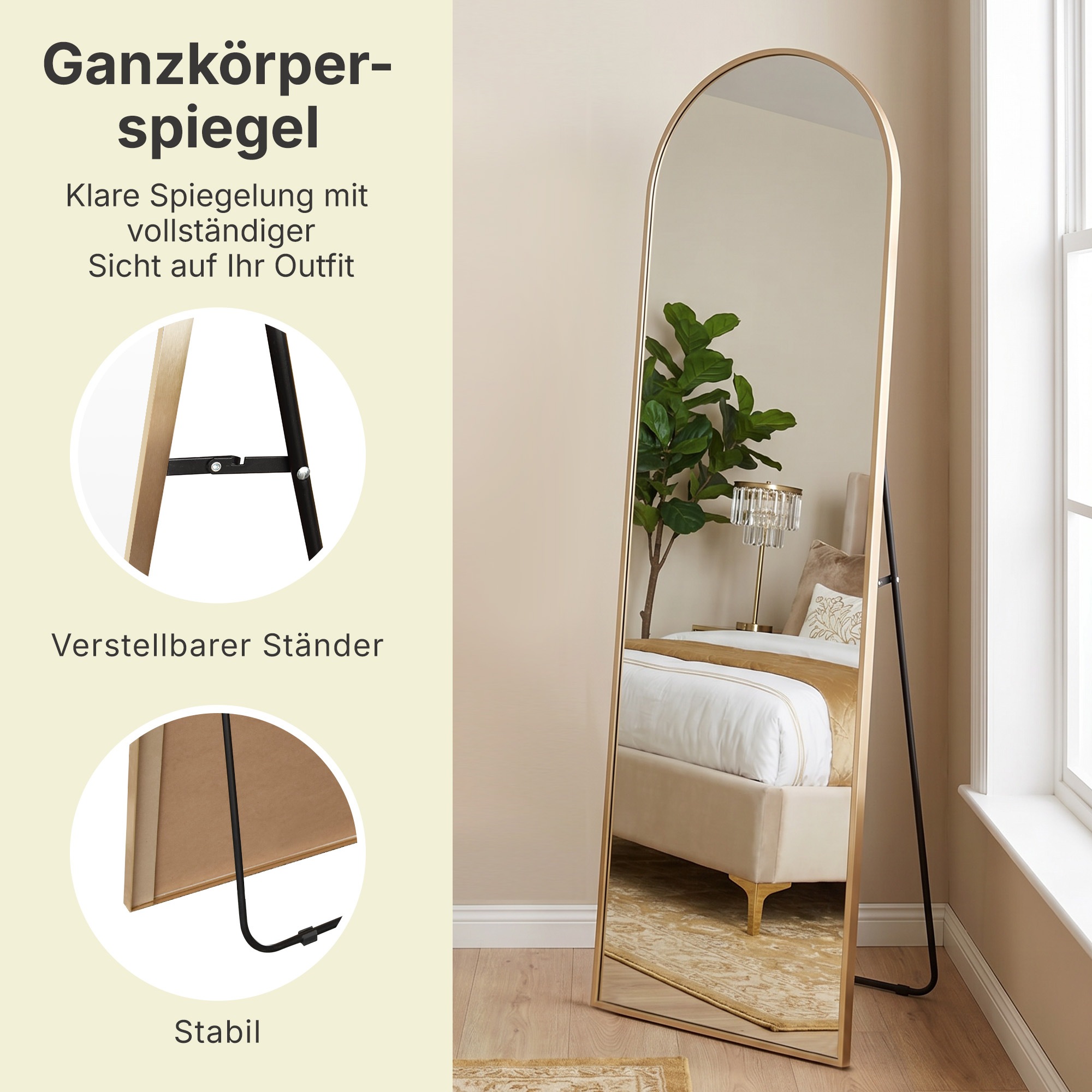 OTTO home Spiegel »Standspiegel Addrik, wahlweise in 2 Größen 150x40cm oder 180x60cm« Ganzkörperspiegel mit Sicherheitsglas, in verschiedenen Farben
