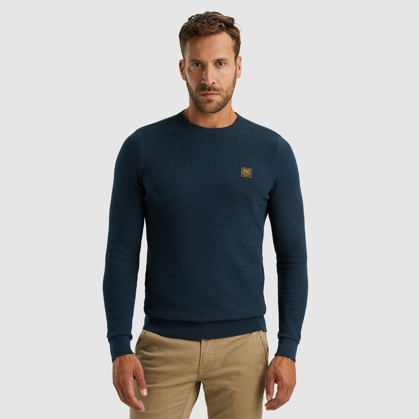 PME LEGEND Rundhalspullover »Crewneck collar cotton mouline«, mit Logostickerei