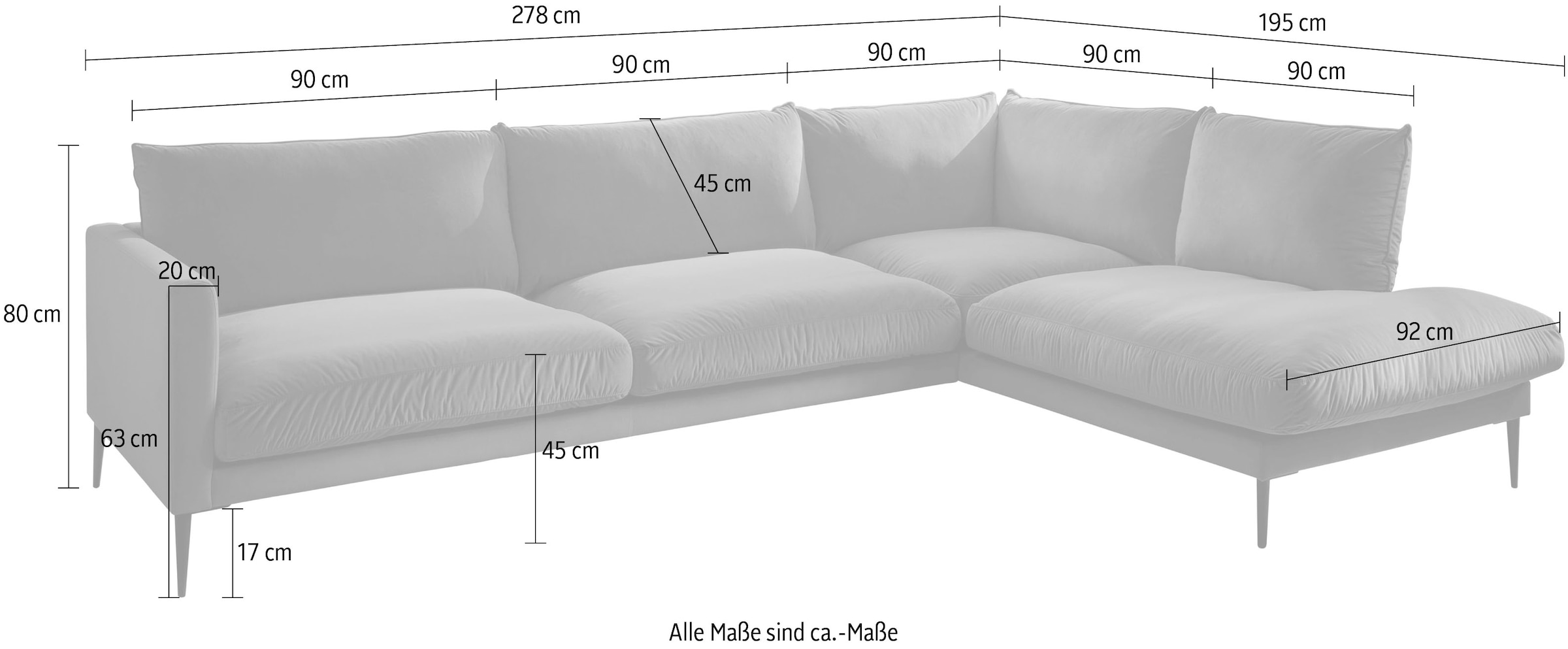 Trends by HG Polsterecke »Svea L-Form«, Ottomane rechts oder links, mit Metallfuß, frei im Raum stellbar