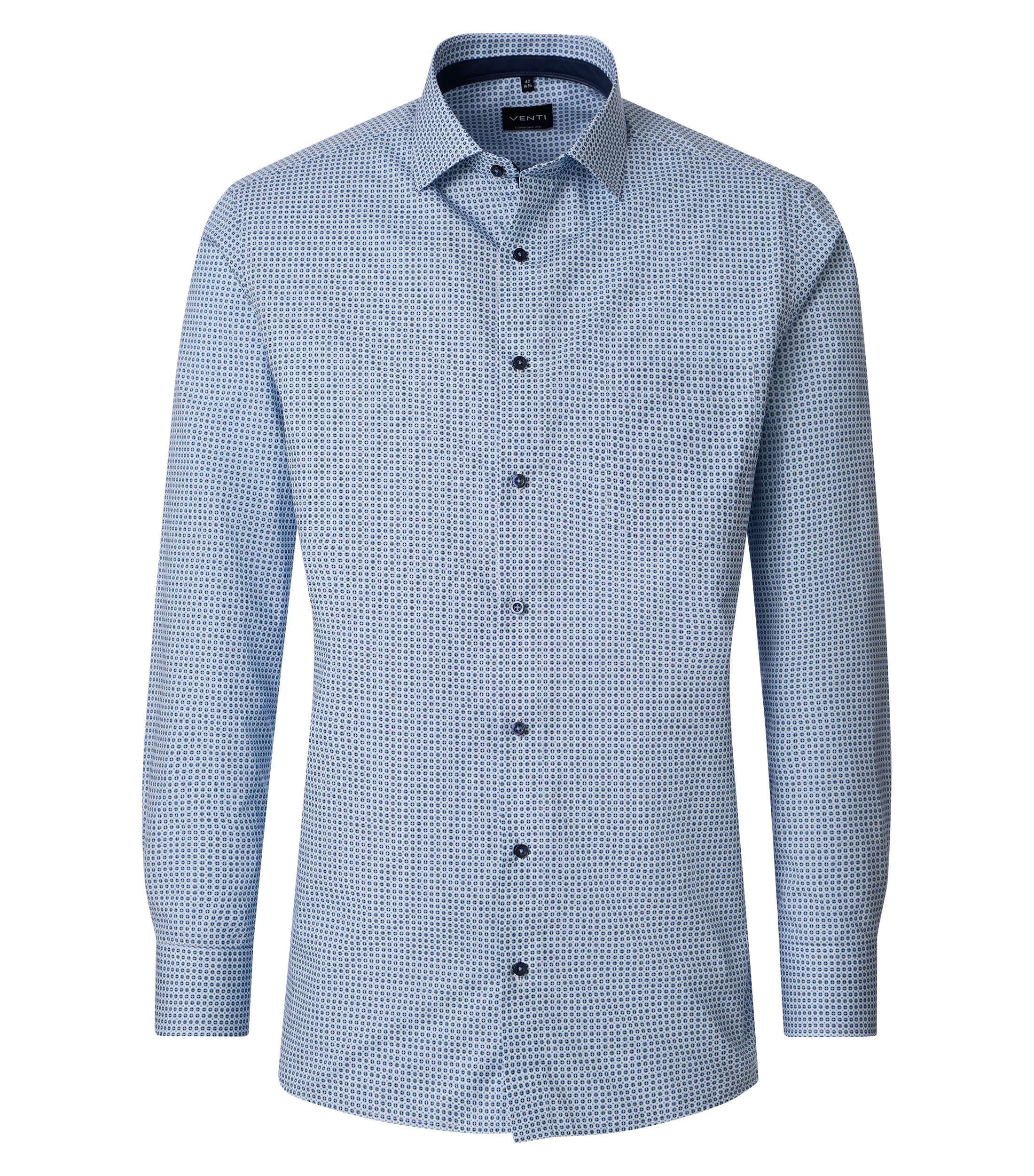 Businesshemd VENTI "VENTI Businesshemd Print", Herren, Gr. 47, Normalgrößen, blau, 100% Baumwolle, bedruckt, comfort fit, Hemden