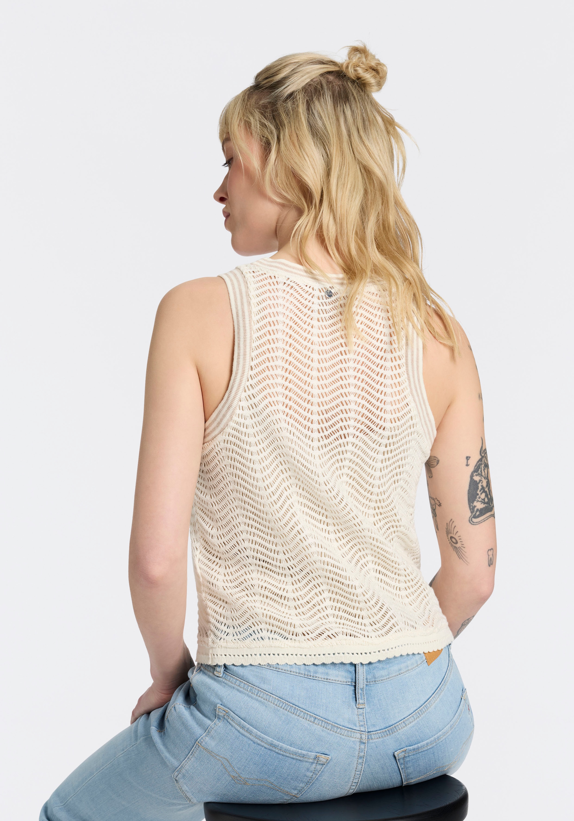 BOSS ORANGE Stricktop »Ecela Premium Damenmode« halbtransparent, Rundhals