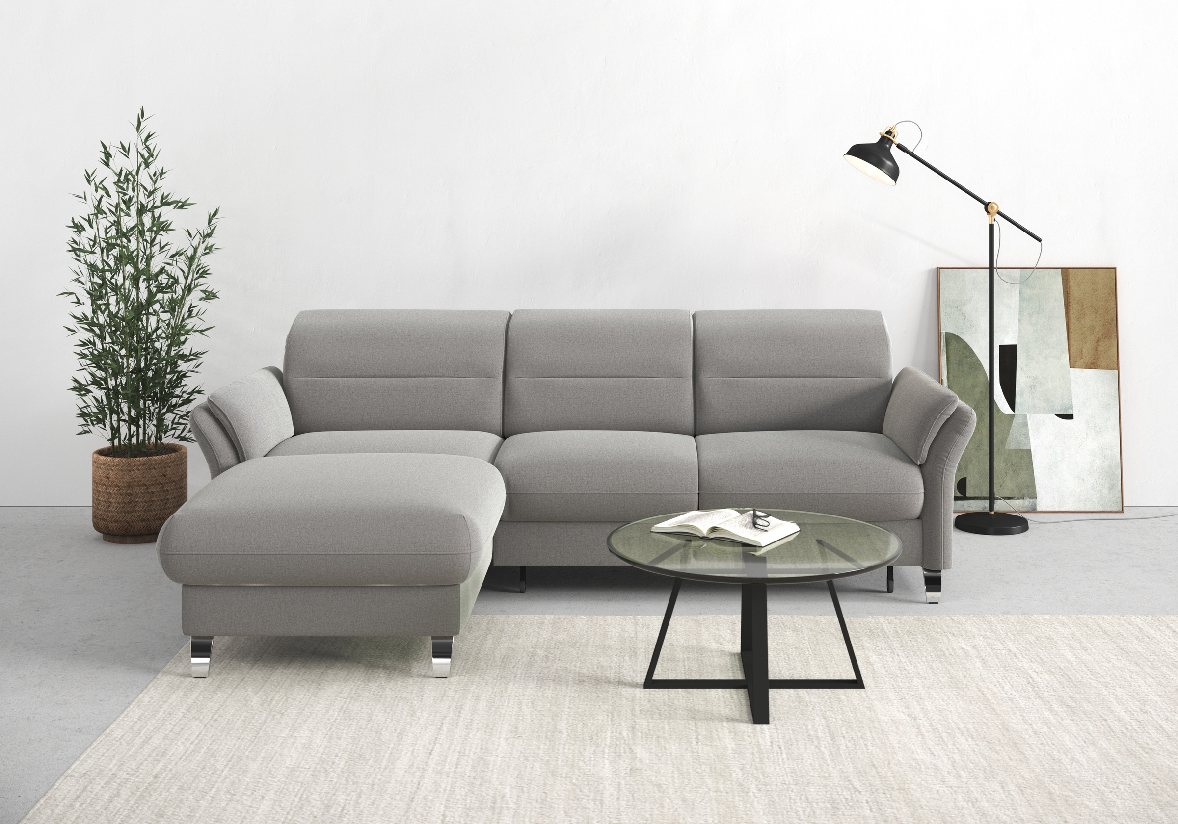 sit&more Ecksofa »Grenoble L-Form mit Federkern«, wahlweise mit Bettfunktion, Bettkasten, Arm- und Kopfteilverstellung