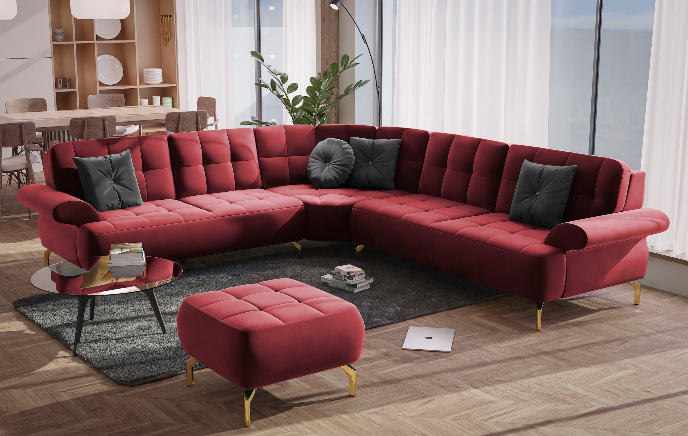 | Zierkissen Ecksofa Metallfüße sit&more »Orient BAUR bestellen inkl. Strass-Stein, mit goldfarbene 4 1«,