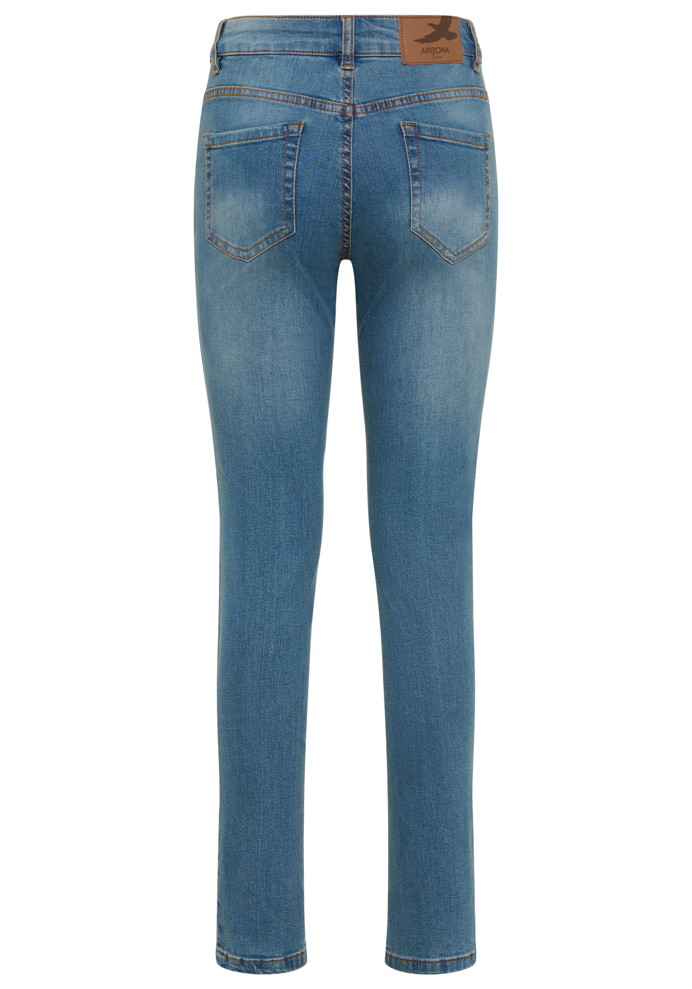 Arizona Slim-fit-Jeans »Bund mit seitlichem Gummizugeinsatz«, schmale Passform, Röhrenjeans, Used-Waschung, hohe Leibhöhe