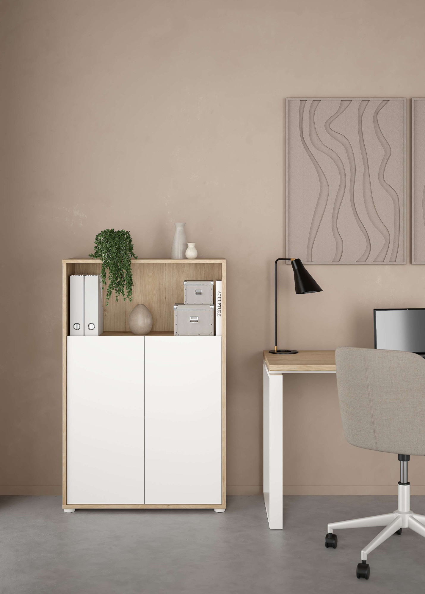 Home affaire Kommode "Sign Sideboard mit Ablageregal für Akten, Bücher" mit 2 Türen, dahinter 2 Einlegeböden, Höhe 123 cm, Breite 80 cm