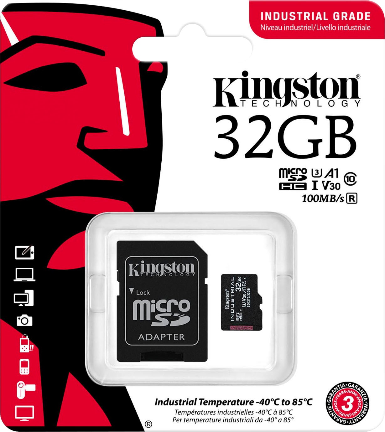 Kingston Speicherkarte »INDUSTRIAL microSD 32GB + SD Adapter«, (UHS-I Class 10 100 MB/s Lesegeschwindigkeit)