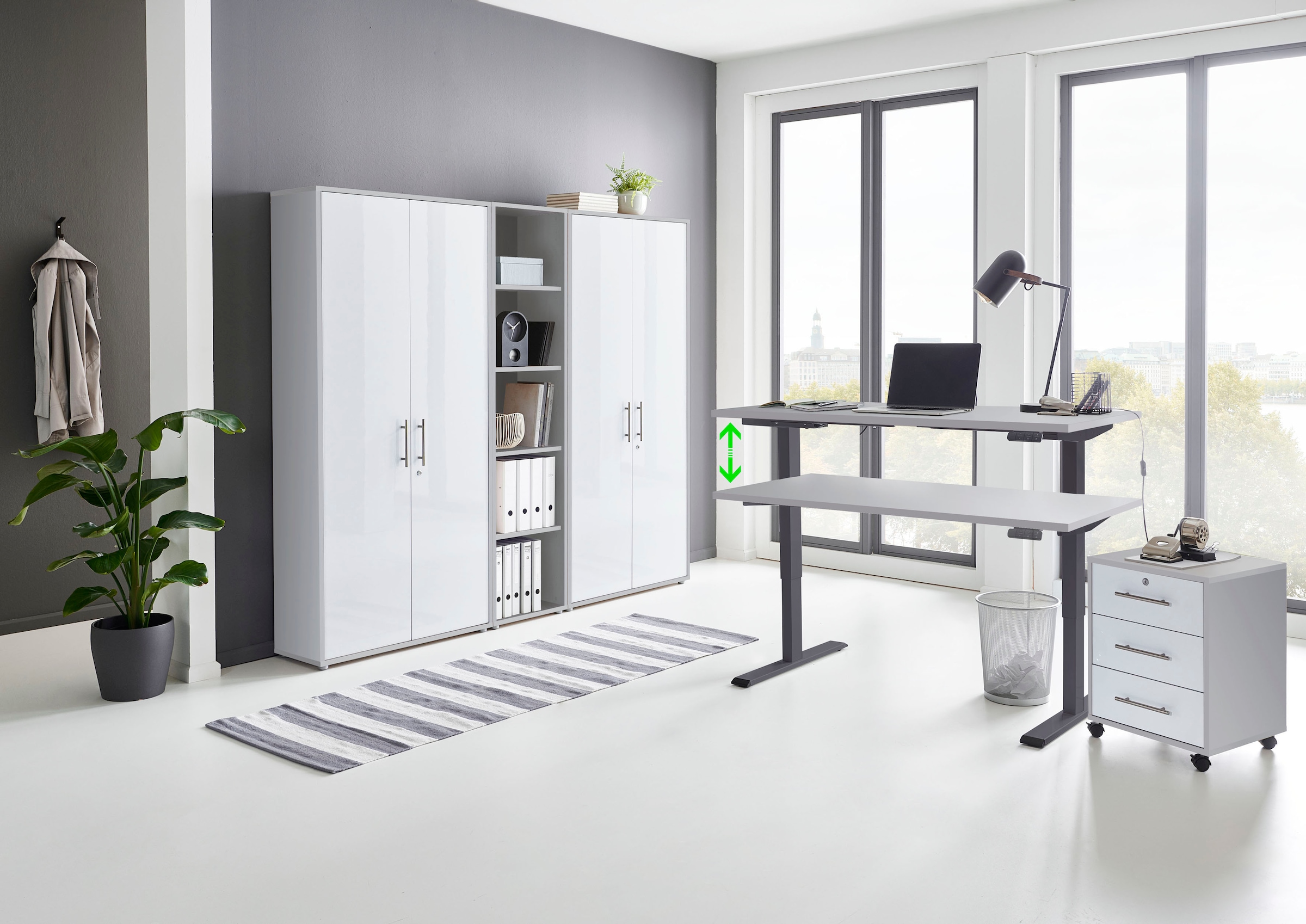 Büromöbel-Set »Tabor«, (Set, 5 tlg.), mit elektrisch höhenverstellbarem Schreibtisch