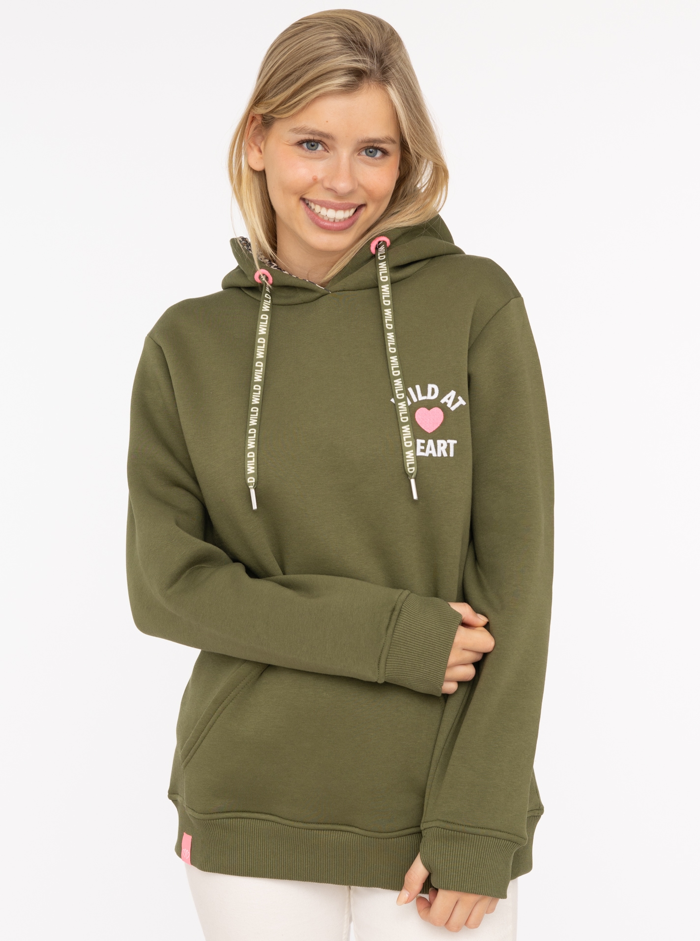 Zwillingsherz Hoodie ""Wild at heart"", Leo Kapuze und Stickerei, bedruckte günstig online kaufen