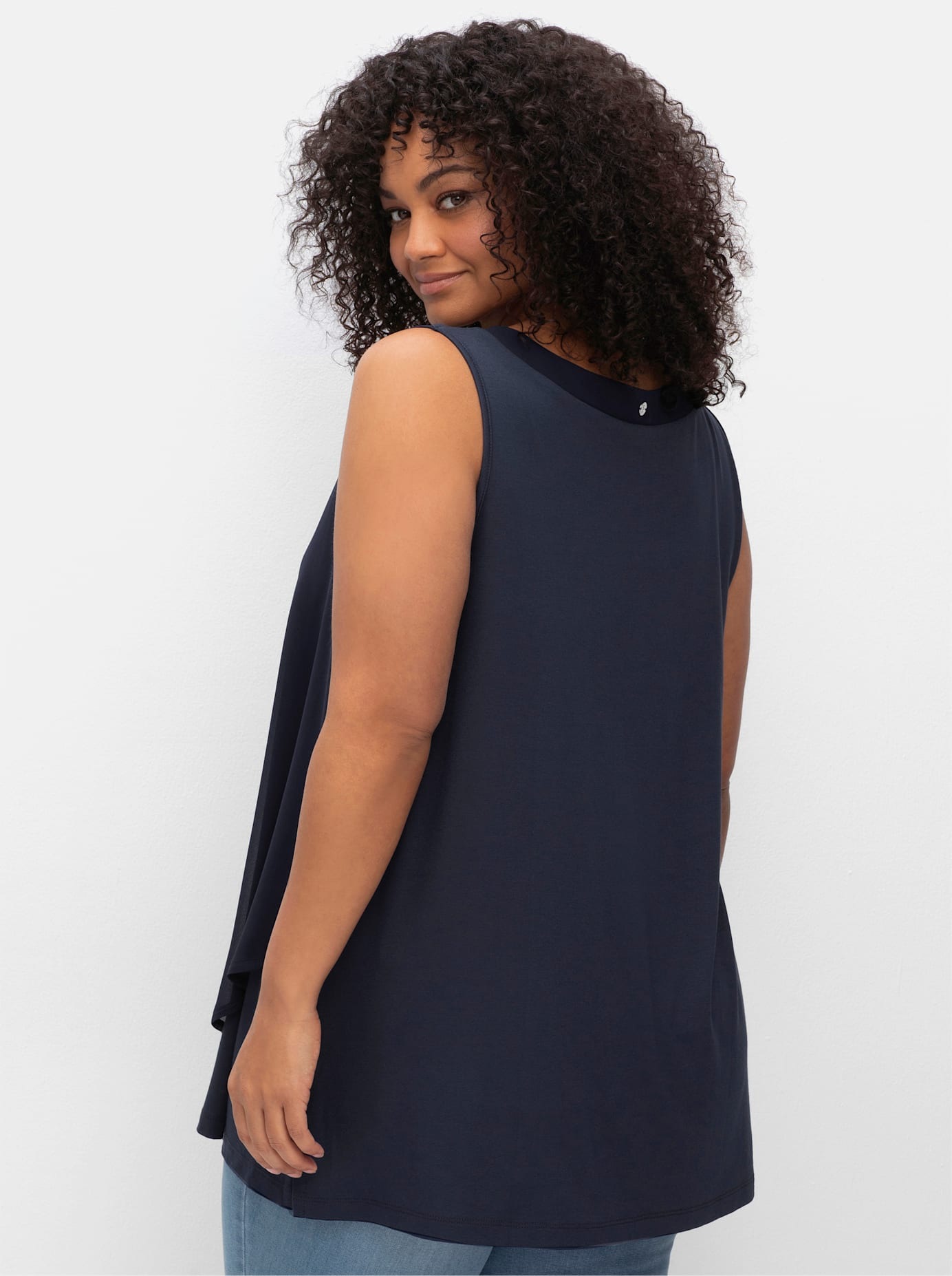 Longtop SHEEGO, Damen, Gr. 40, tiefblau, 100% Polyester, Rückenteil:5% Elasthan, 95% Viskose, unifarben, Rundhals, Tops 2