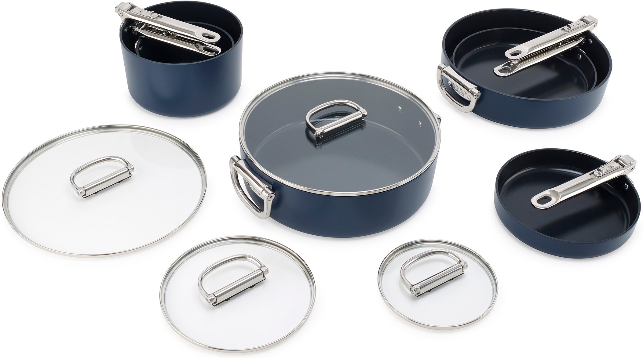 Joseph Joseph Pfannen-Set »Space 6-teiliges Antihaft-Kochgeschirrset« Keramik Set, 13 tlg. mit Klappgriffen