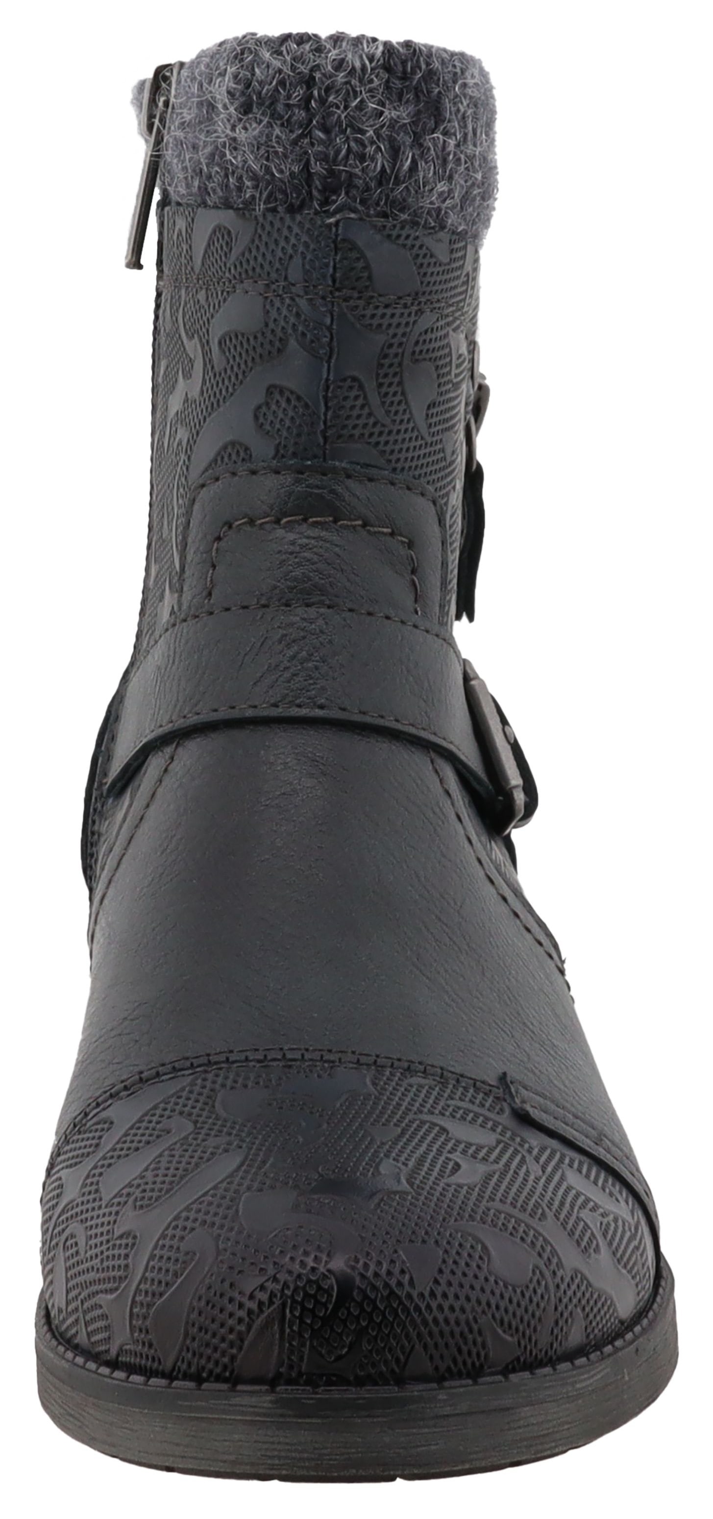 Mustang Shoes Winterstiefelette »Fabienne«, Biker Boots mit Blockabsatz und Zierriemchen
