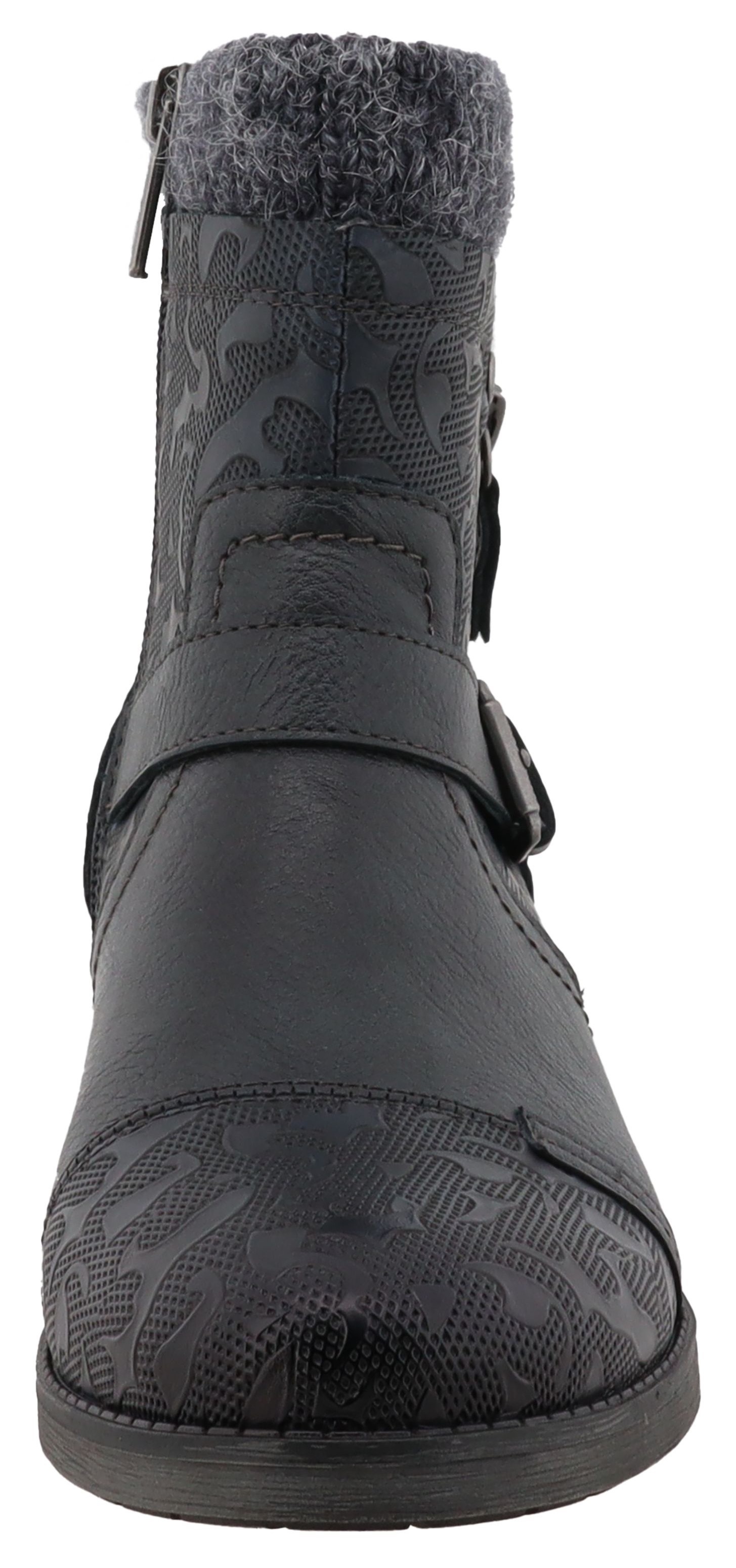 Winterstiefelette MUSTANG SHOES "Fabienne", Damen, Gr. 37, blau (nachtblau), Lederimitat, Textil, Basic, Schuhe Winterstiefelette, Biker Boots mit Blockabsatz und Zierriemchen 3