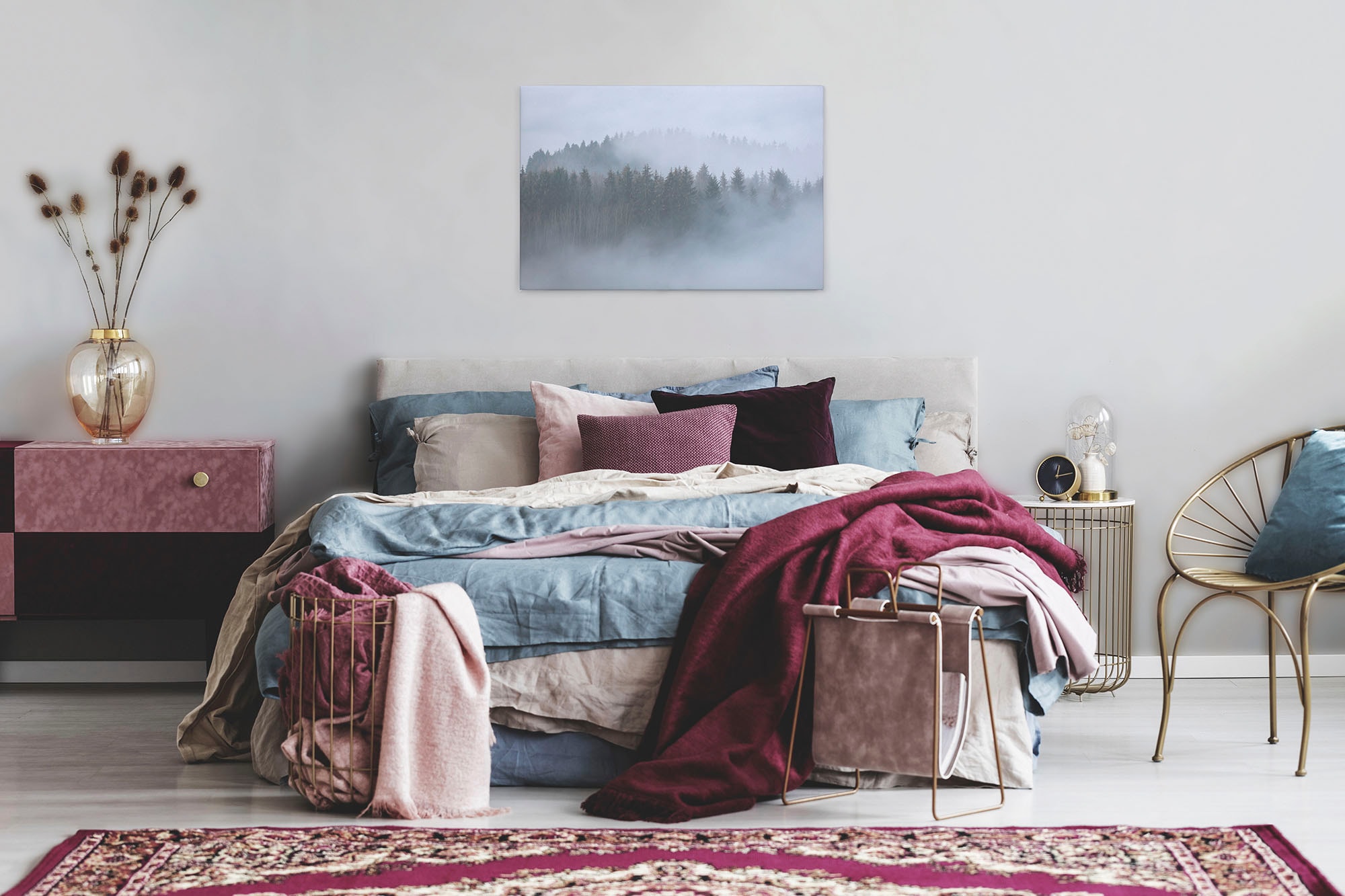 A.S. Création Leinwandbild »Misty Forest«, Kunst-Wald-Kinder, (1 St.), Nebel Bild Keilrahmen Leinwand-Bild Wohnzimmer modern Wandbild Kinder