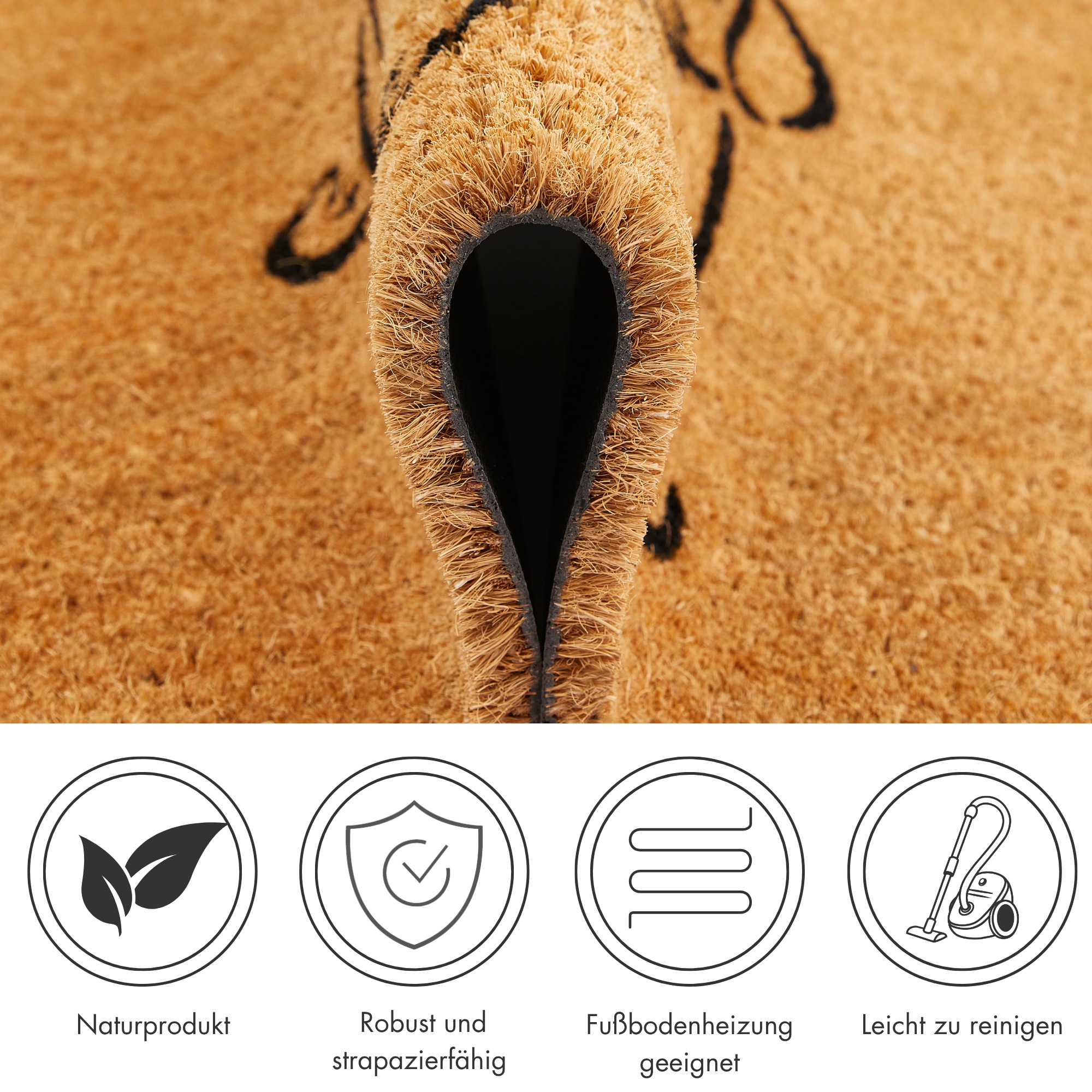 Andiamo Fußmatte »Kokos Home Heart«, rechteckig, 15 mm Höhe, Schmutzfangmatte, Kokosmatte, mit Spruch, In- und Outdoor geeignet