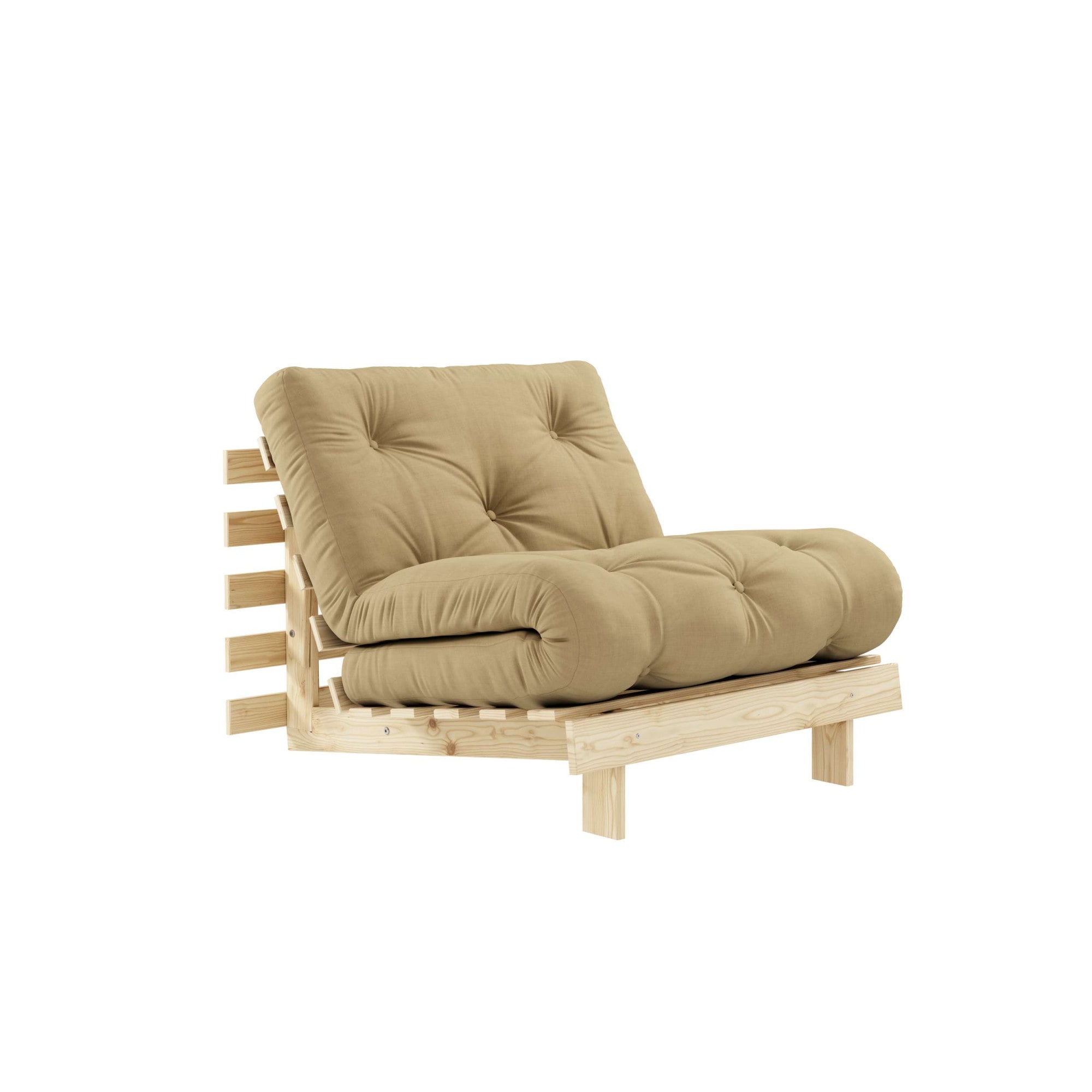 Karup Design Daybett "Roots Sofa Bed, Schlafsofa, Bettfunktion, FSC-Massivholz, B: 90 cm" Erhältlich in Breite 90 cm, 140 cm oder 160 cm, Inkl. Futonmatratze. Made in Europe, minimalistisches Design