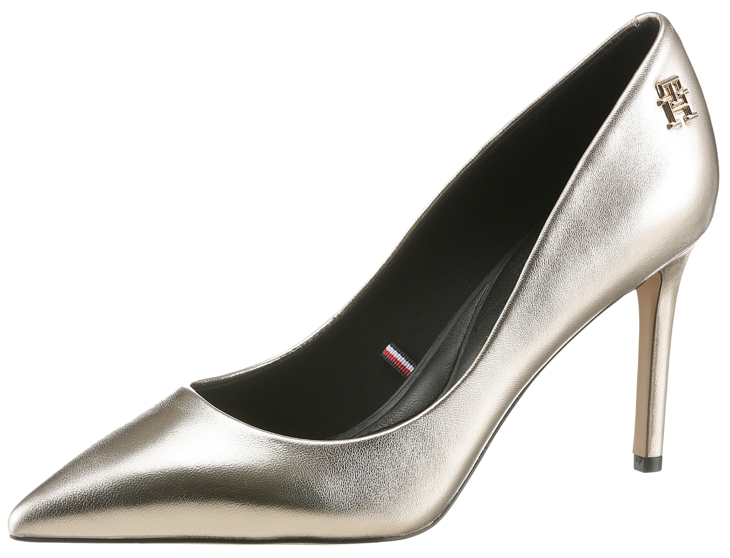 Tommy Hilfiger Pumps »PARTY POINTED METALLIC PUMP«, Stilettoabsatz, Abendschuh, Hochzeitsschuh mit TH-Monogramm