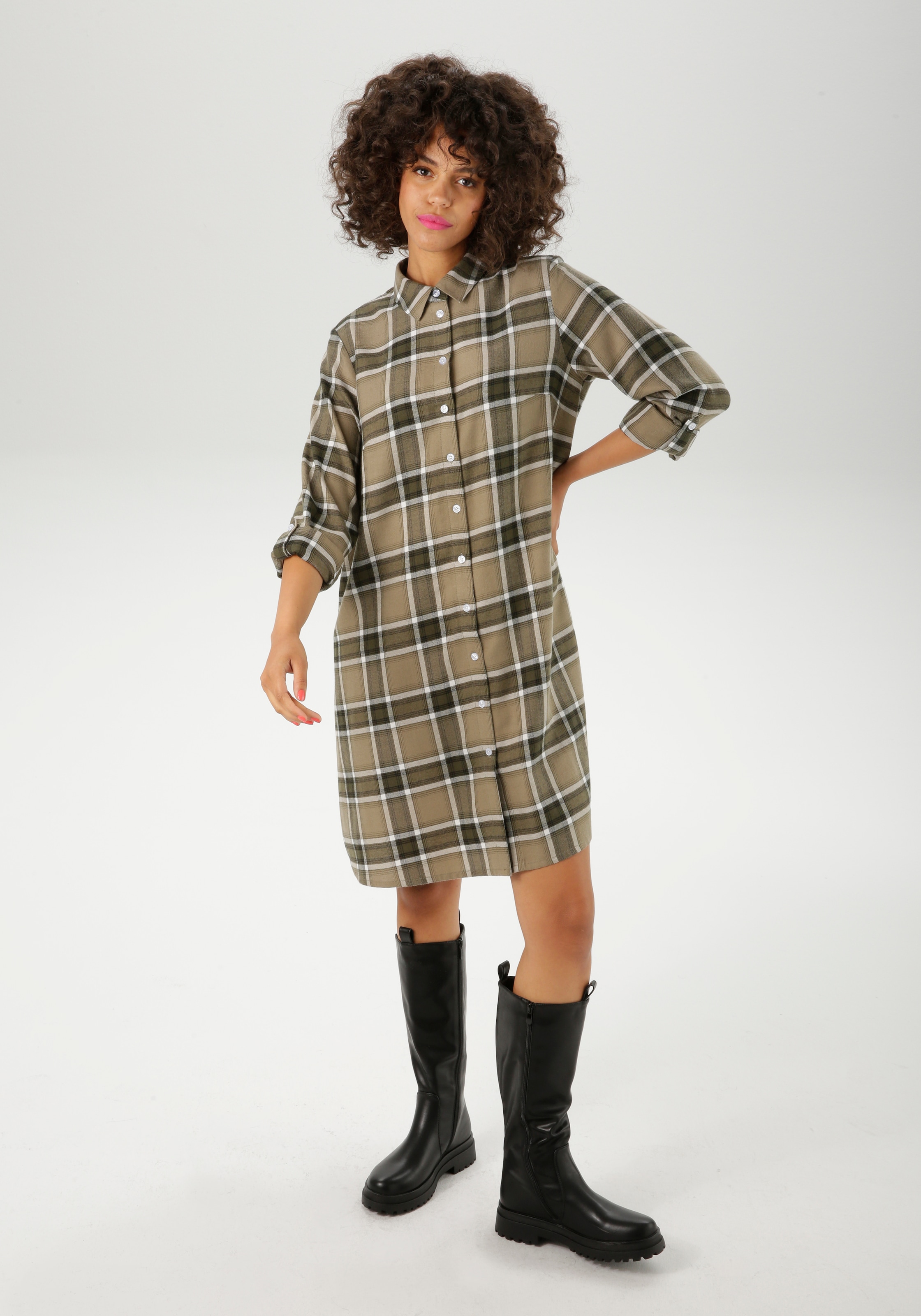 Aniston CASUAL Hemdblusenkleid, im trendfarbigen Karo-Dessin - NEUE KOLLEKTION