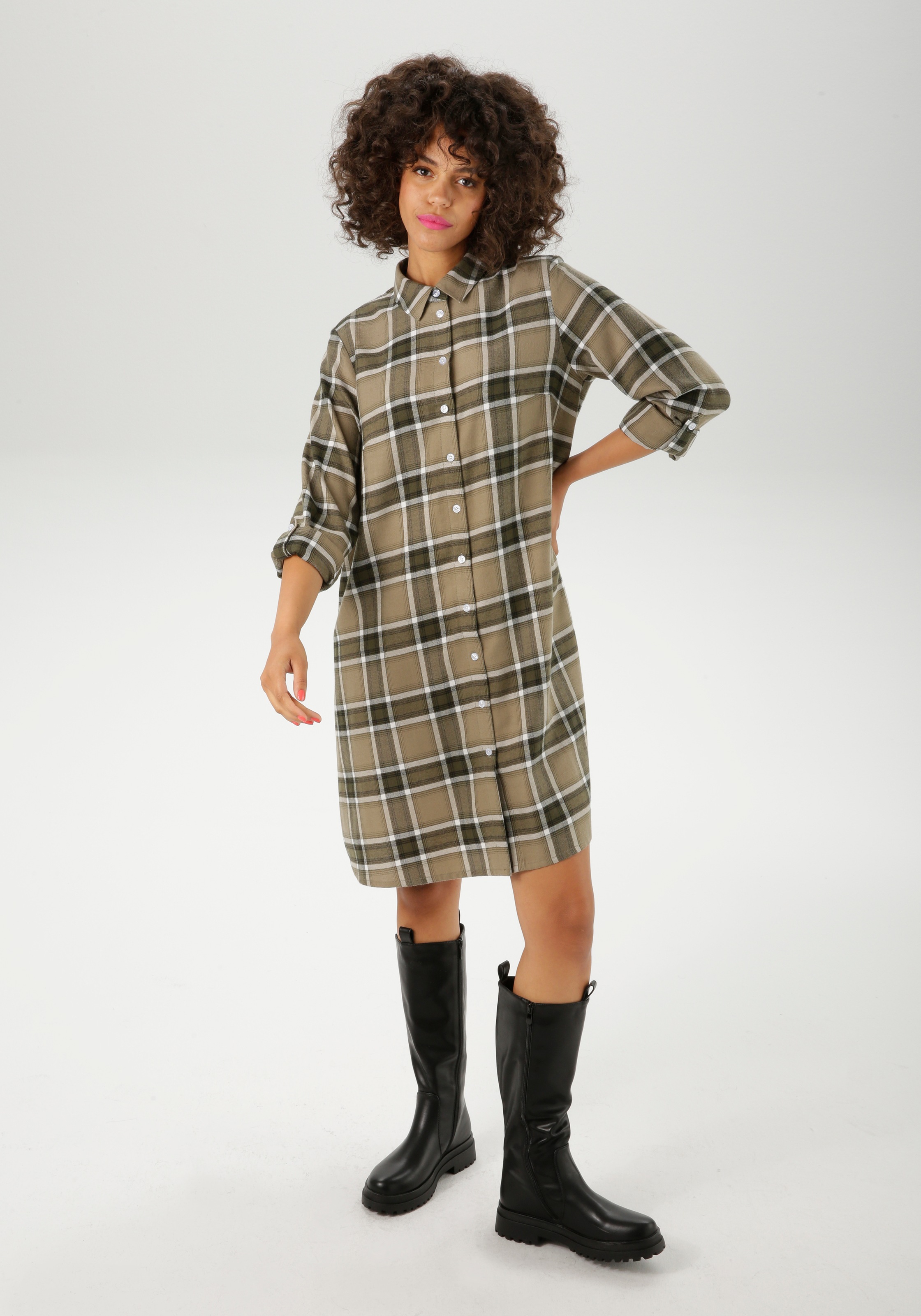 Aniston CASUAL Hemdblusenkleid im trendfarbigen Karo-Dessin günstig online kaufen