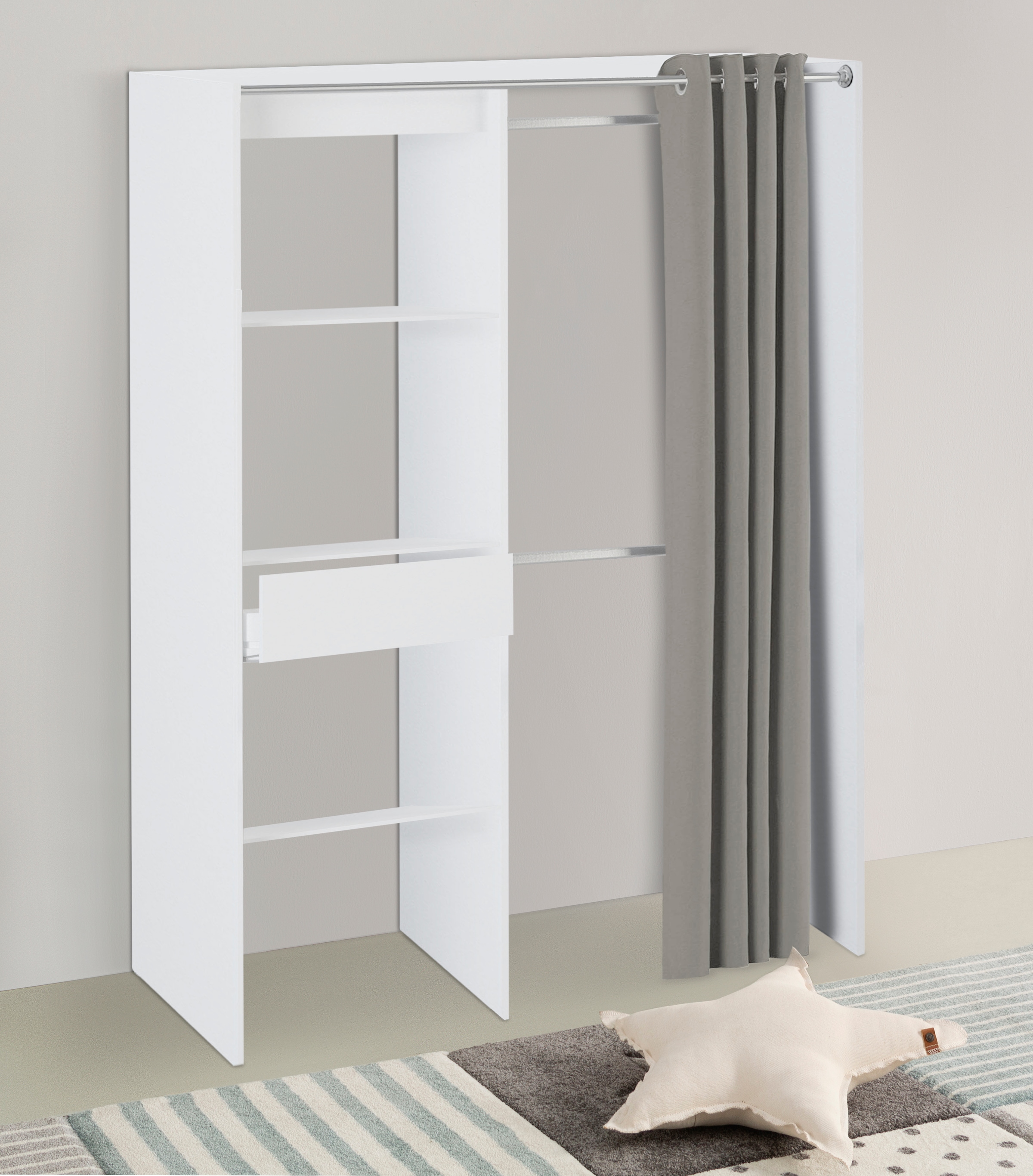 Demeyere GROUP Vorhang-Schrank "Chicago" variabel in der Breite ca. 114 - 167cm, viel Stauraum und Ablagefläche