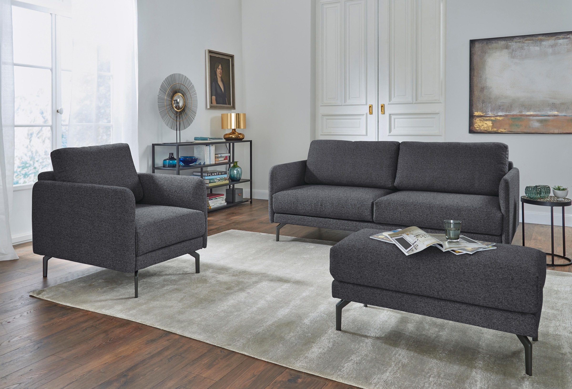 Creation BY ROLF BENZ 3-Sitzer »CR.450, Designsofa, edles Sofa, Loungesofa, Ledersofa, klares Design« Armlehne sehr schmal, Breite 190 cm, Alugussfuß Umbragrau