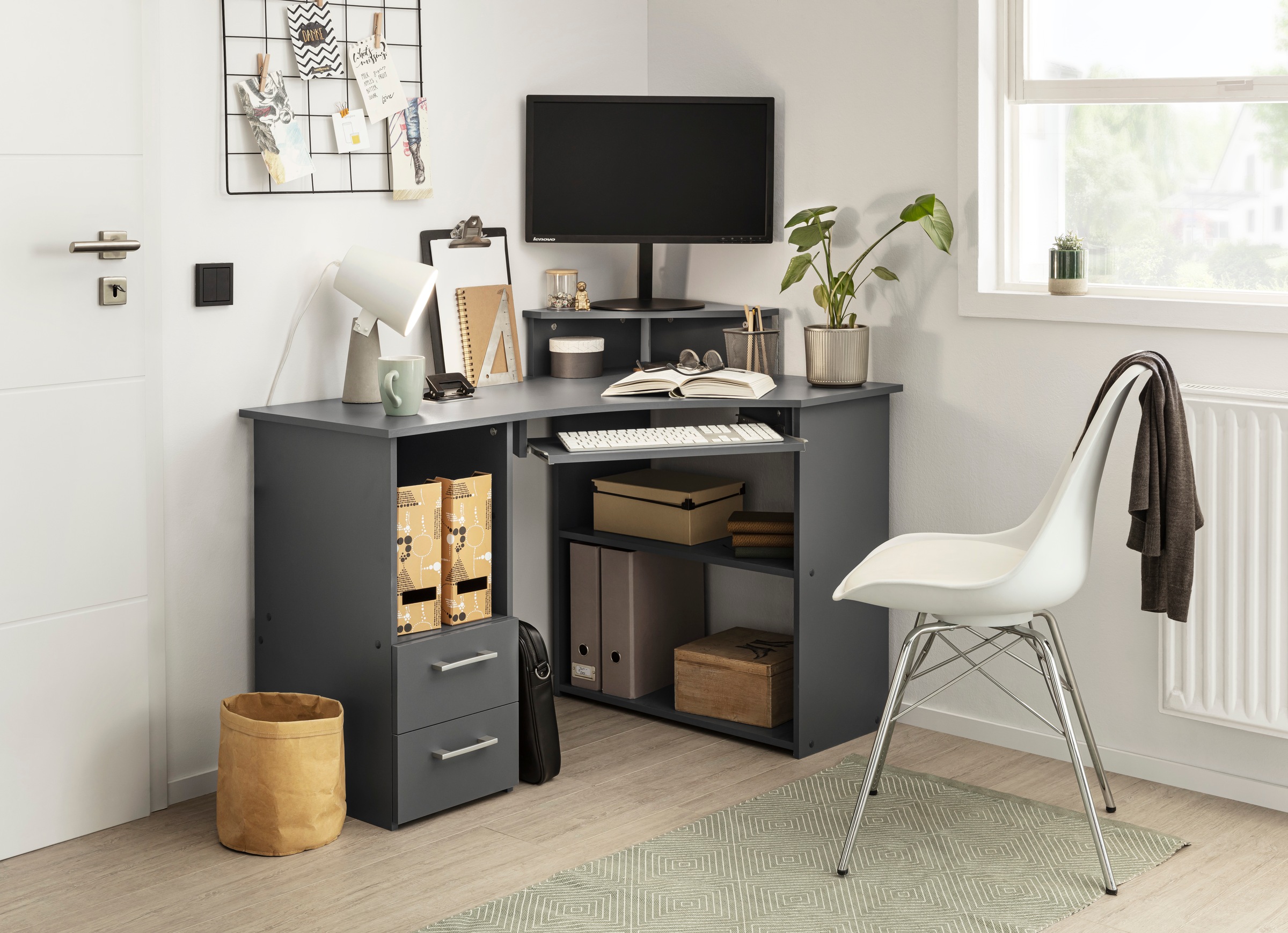 VOGL Möbelfabrik Schreibtisch "Sam", Eckschreibtisch, Tastaturauszug, Monit günstig online kaufen