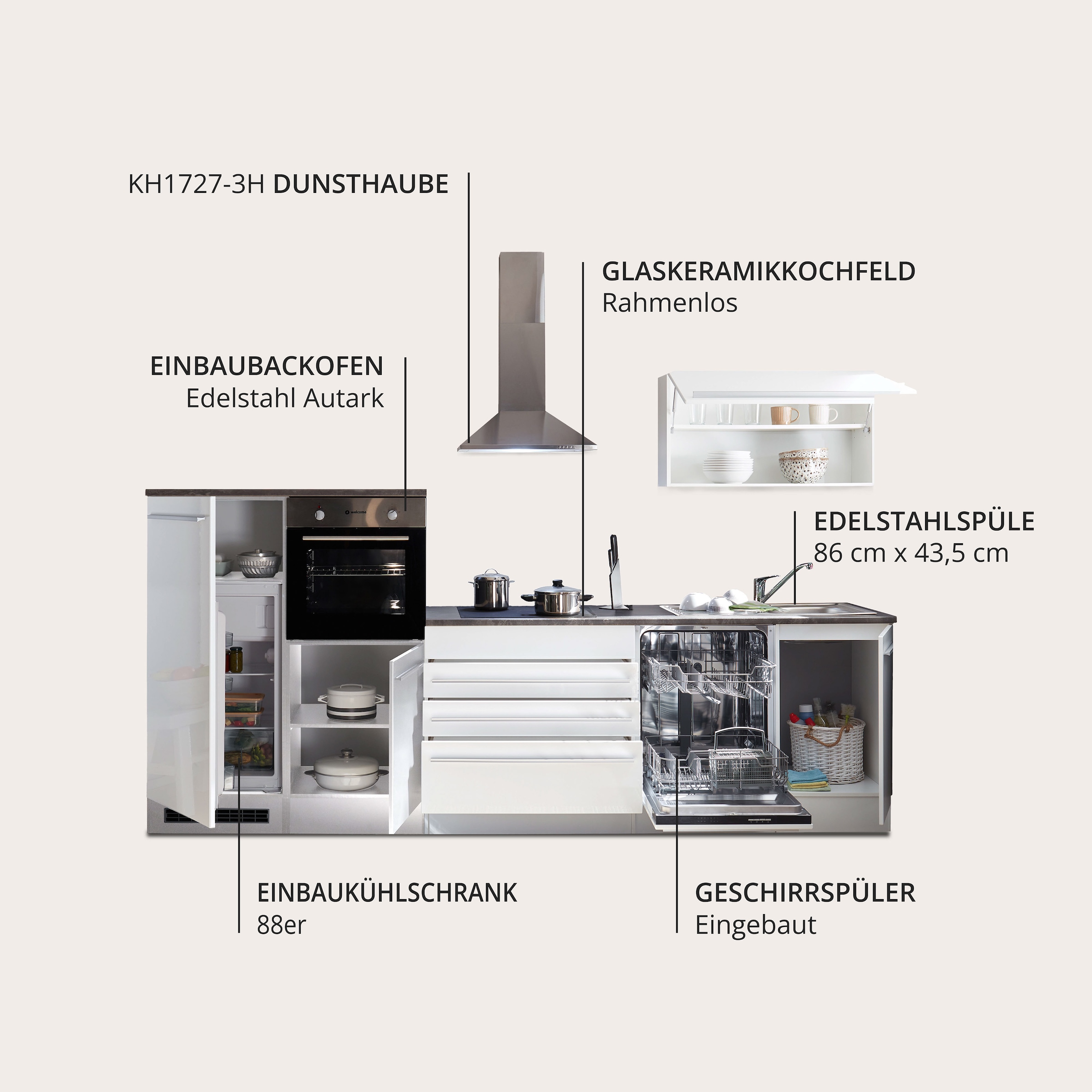 BASIC by Balculina Küchenzeile »Jazz«, Breite 320 cm, wahlweise mit E-Geräten