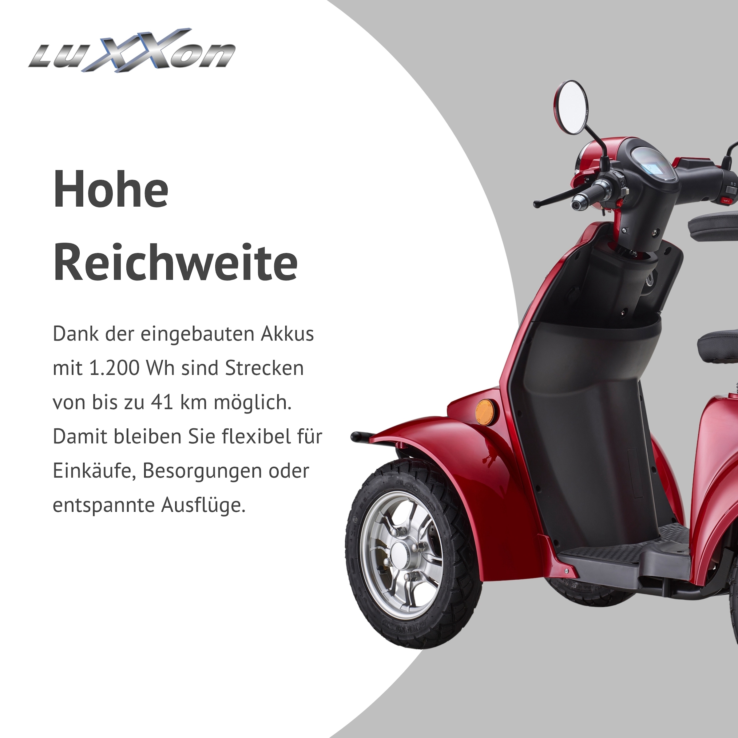 Luxxon Elektromobil »LuXXon Seniorenmobil E4900« 20 km/h Elektromobil mit Topcase, ohne Helmpflicht,  1.000 W, Seniorenmobil mit 4 Räder, Elektroroller für Senioren