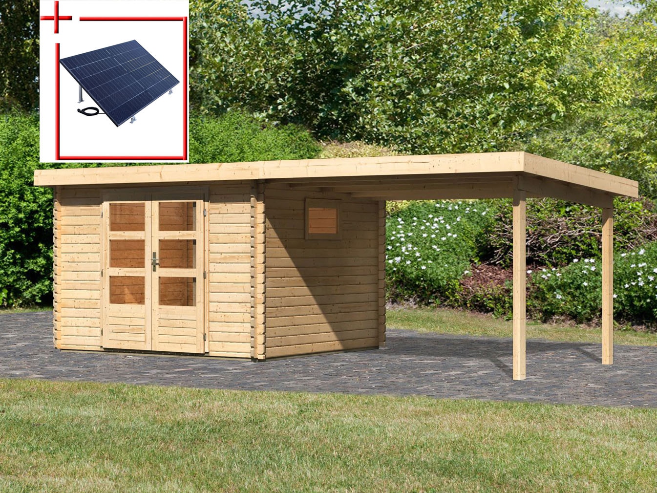 Karibu "Trittau 3" mit Anbaudach und Fenster günstig online kaufen