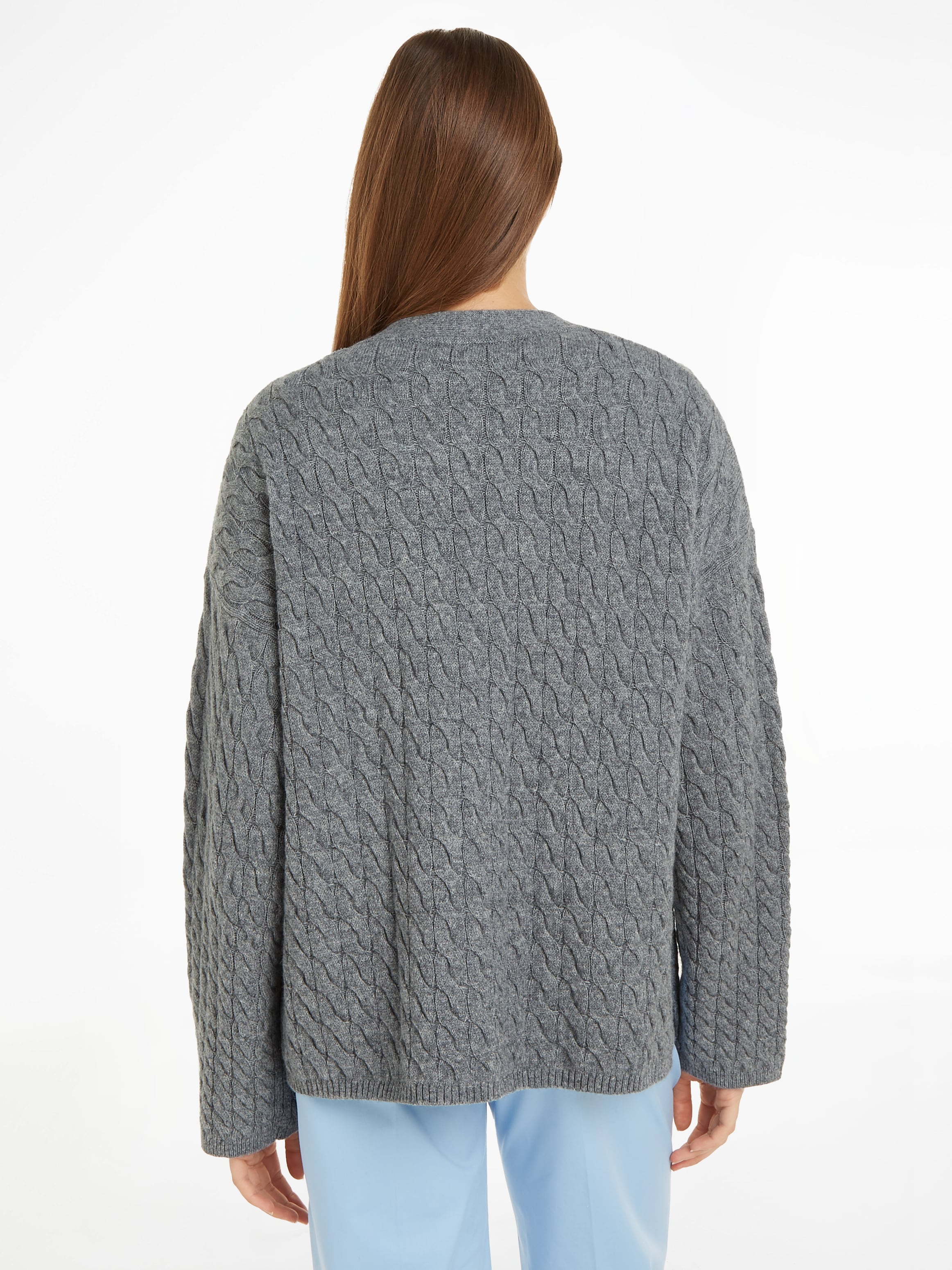 Tommy Hilfiger Strickjacke »WOOL BLEND CABLE V-NK CARDI«, mit Zopfmuster