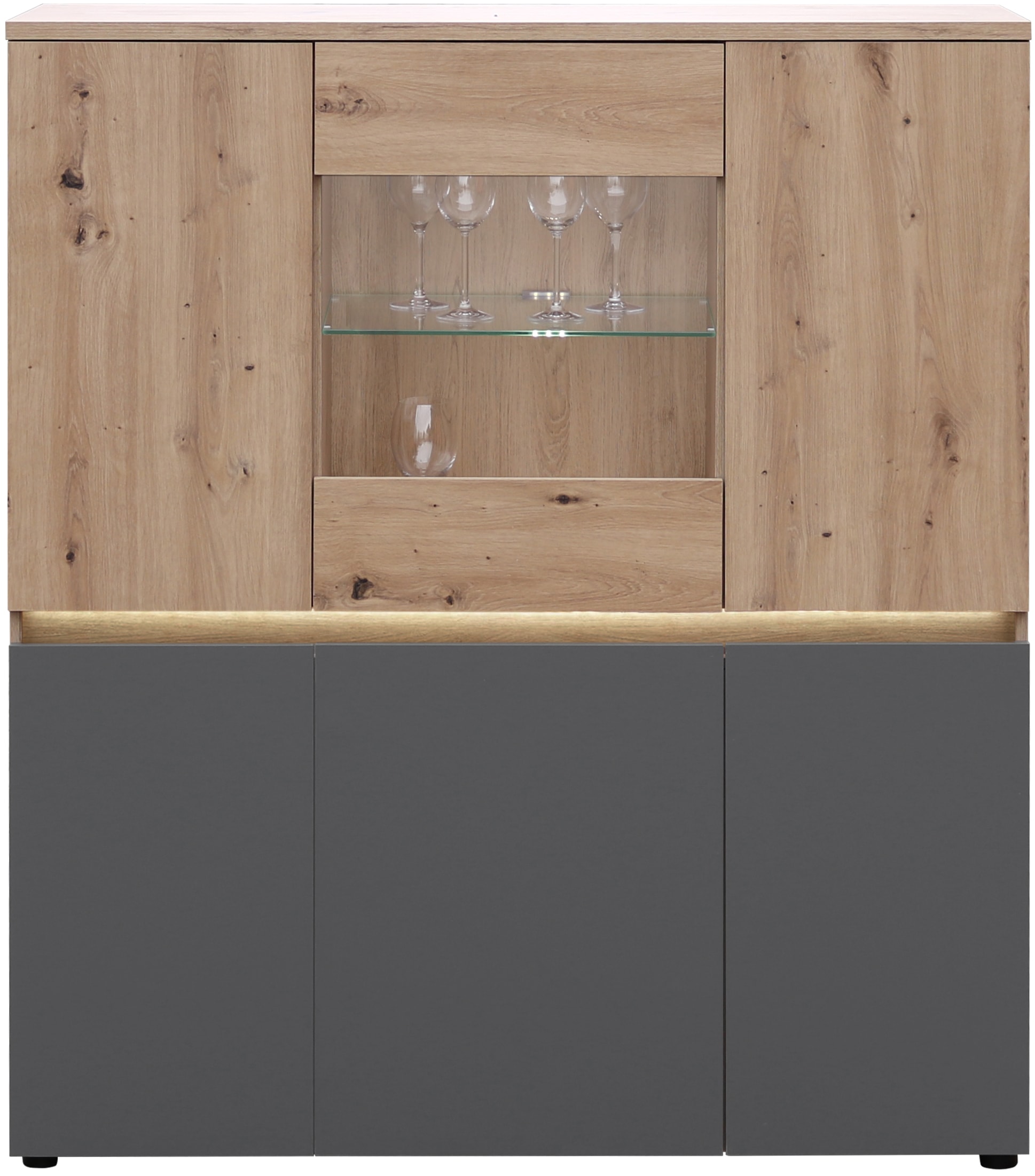 HBZ Highboard "Lille mit LED-Beleuchtung, Wohnzimmerschrank BxHxT 120x140x3 günstig online kaufen