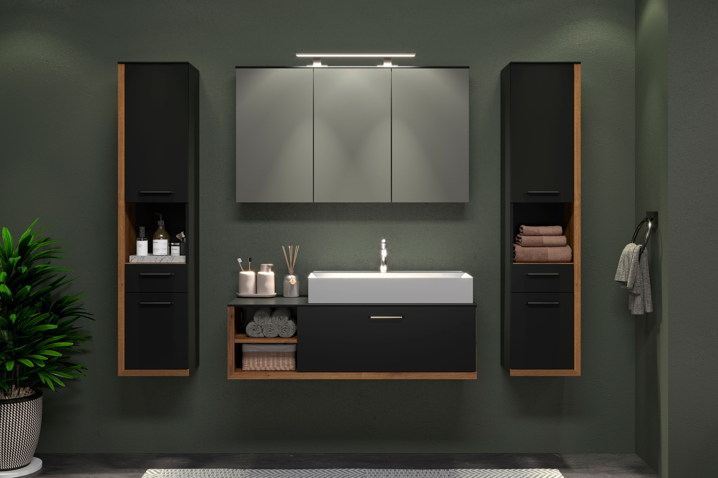 INOSIGN Badmöbel-Set »Premont«, (4 St.), Hängende, elegante Badezimmermöbel mit Mineralguss-Aufsatzwaschbecken