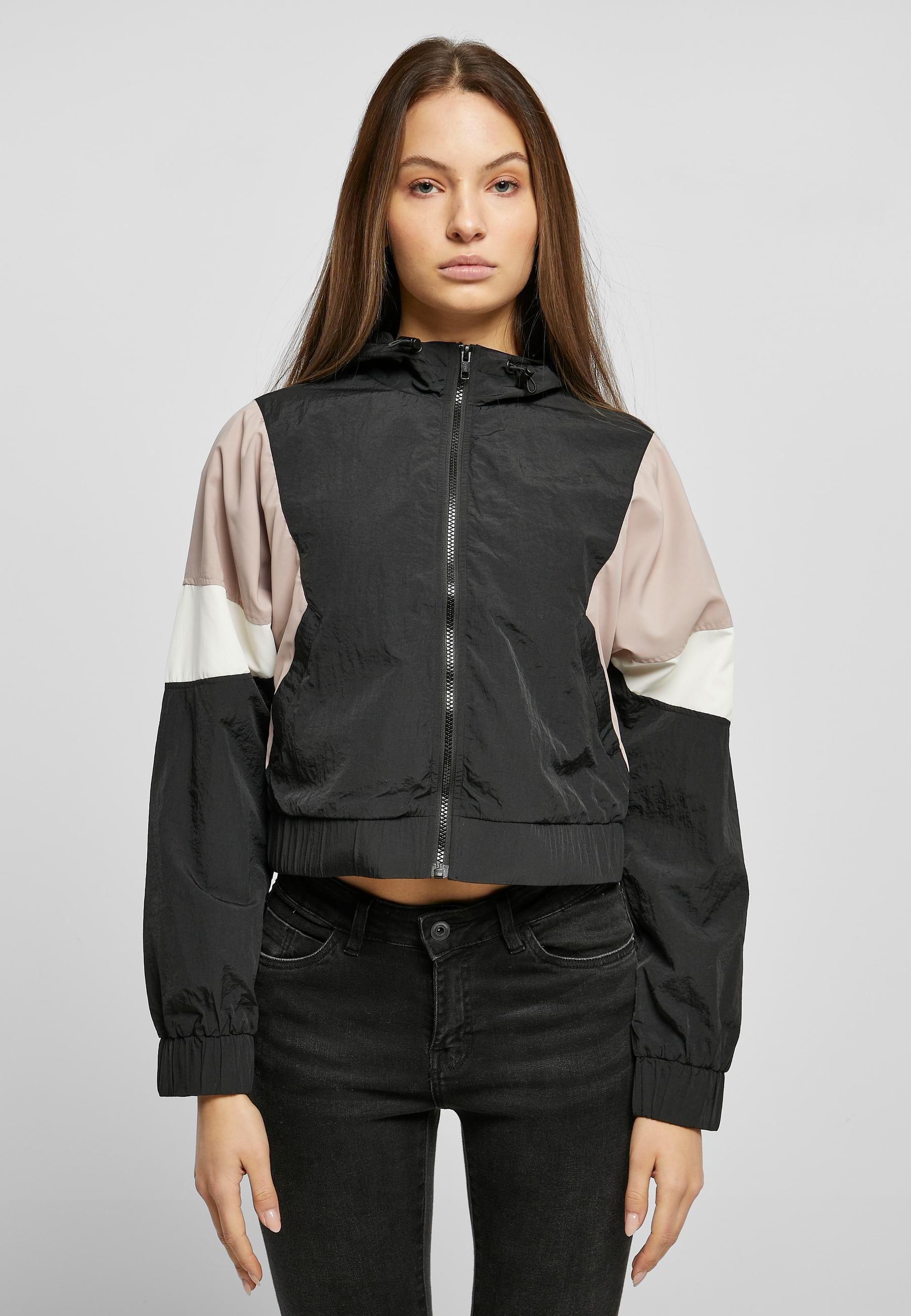 URBAN CLASSICS Allwetterjacke »Urban Classics Damen Ladies Short 3-Tone Crinkle Jacket«, (1 St.), mit Kapuze