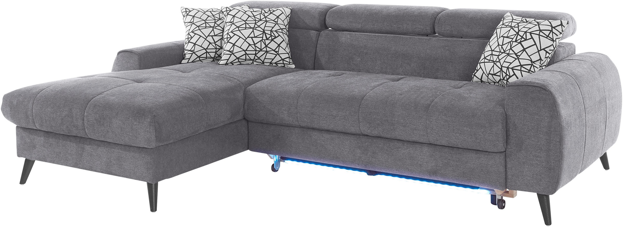 COTTA Ecksofa »Mia L-Form mit 3 Zierkissen«, wahlweise mit Bettfunktion, Bettkasten, Beleuchtung & Wireless-Charger