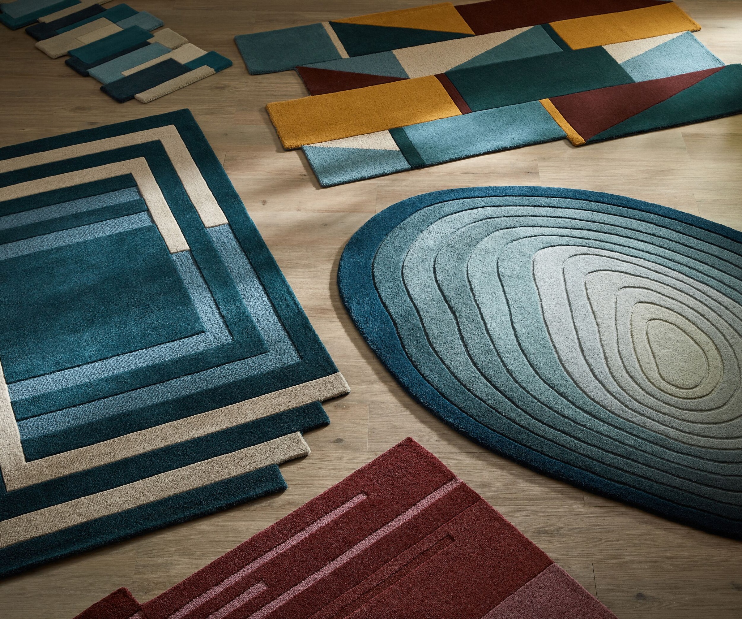 FLAIR RUGS Wollteppich »Puddle«, rechteckig, 9 mm Höhe, Wollteppich in Pfützenform