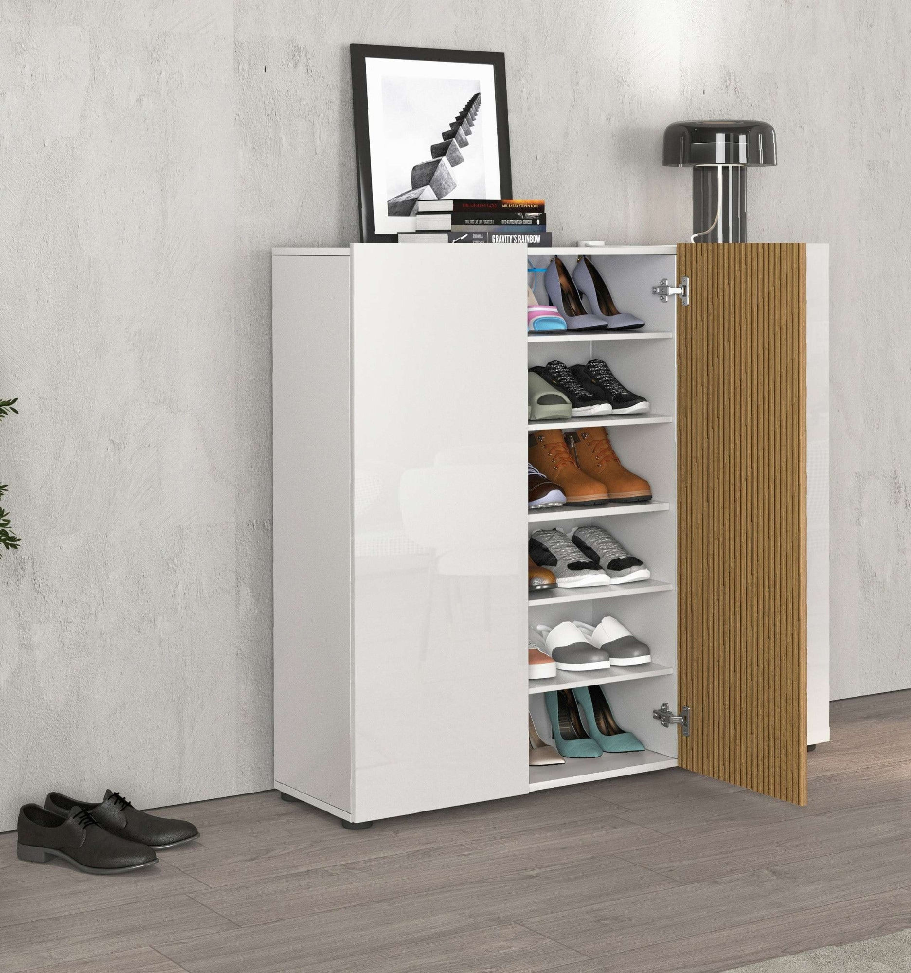 INOSIGN Schuhschrank »LADY, Schuhkommode,Schuhmöbel,Schuhablage,Schuhregal«, mit 10 Einlegeböden, 12 Fächer, Tür mit Rillenoptik, ca.24 paar Schuhe