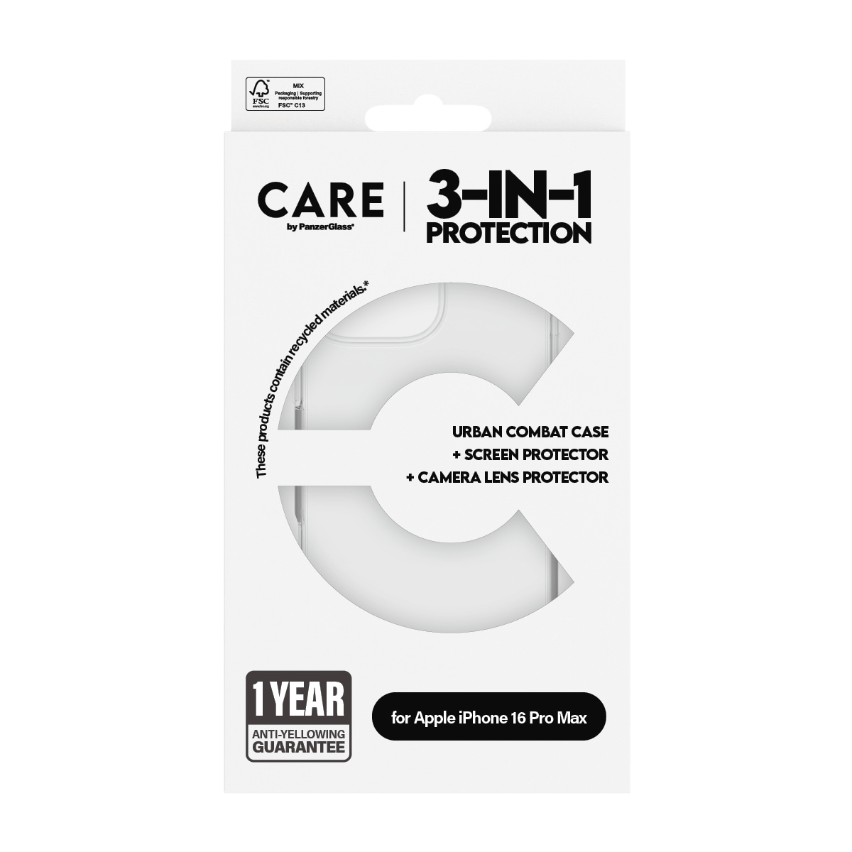 CARE by PanzerGlass Displayschutzglas »3-in-1 Protection, Glass, Case, Lenscover«, für Apple iPhone 16 Pro Max, Displayschutzfolie, Schutzfolie, Bildschirmschutz, kratz- & stoßfest