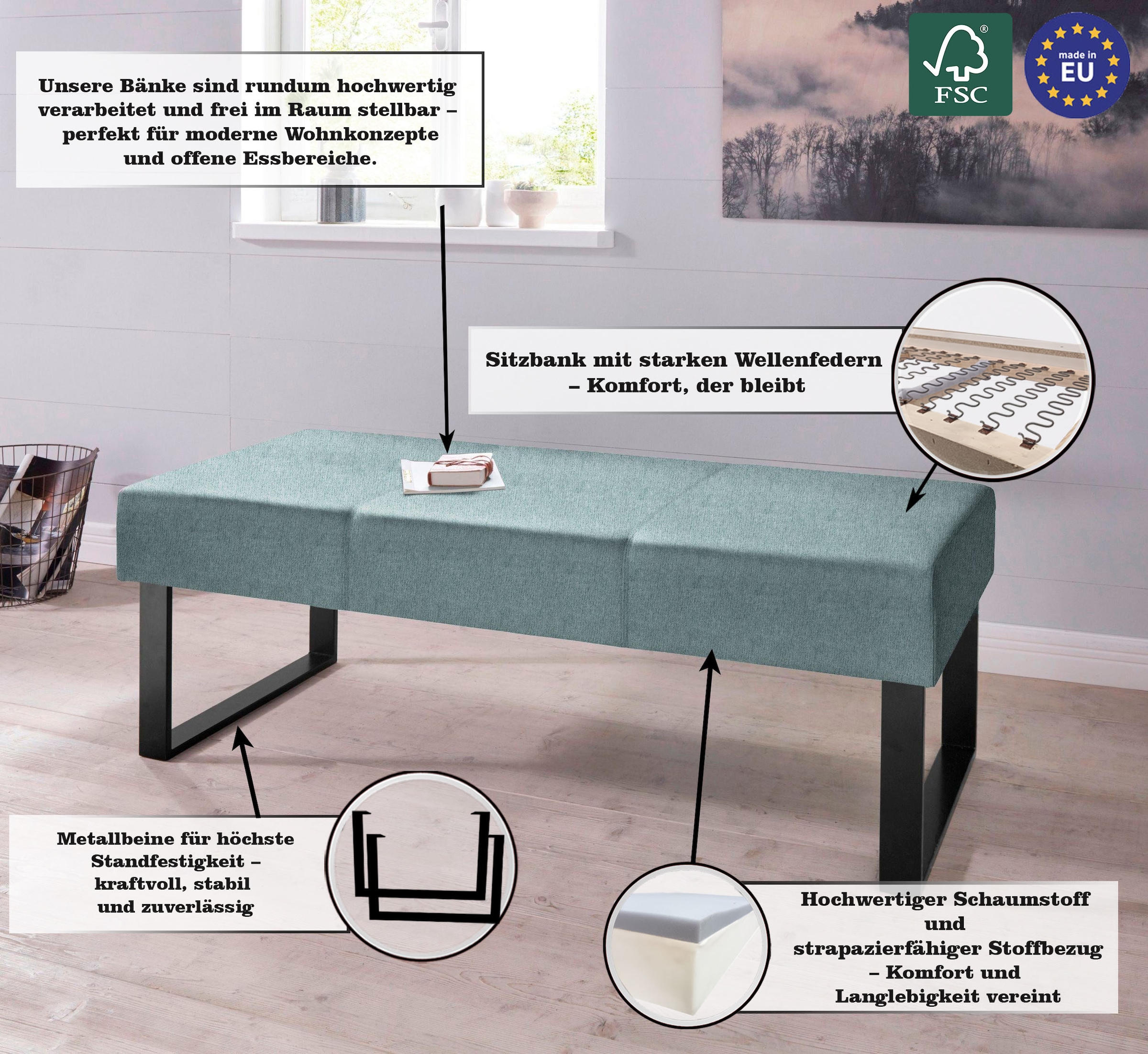 Home affaire Sitzbank »Oliver«, Breite 140cm, mit Metallgestell