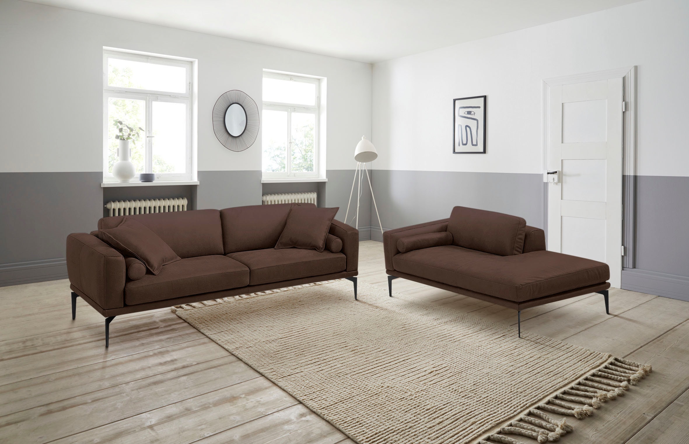 Egoitaliano Polstergarnitur "Masu, Design trifft sensationellen Sitzkomfort" Set besteht aus 2,5-Sitzer, freistehende Ottomane und 3 Rollkissen
