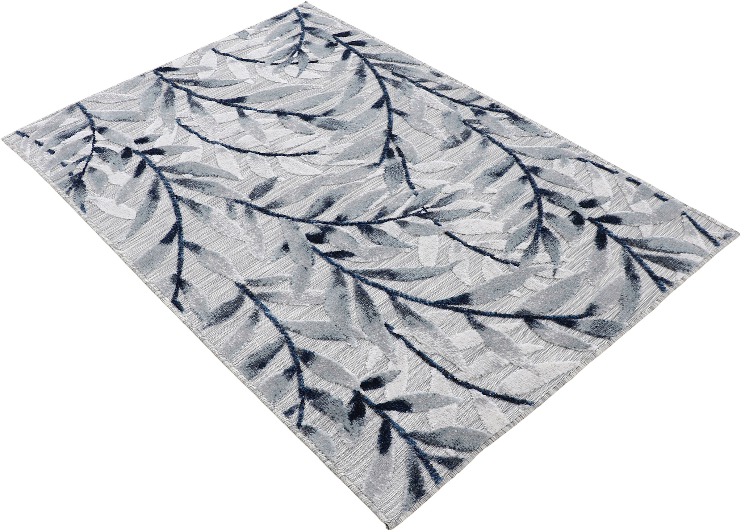 carpetfine Teppich »Deja 100«, rechteckig, 4 mm Höhe, robustes Flachgewebe, Motiv- Floral Palmenblätter, Hoch-Tief Effekt