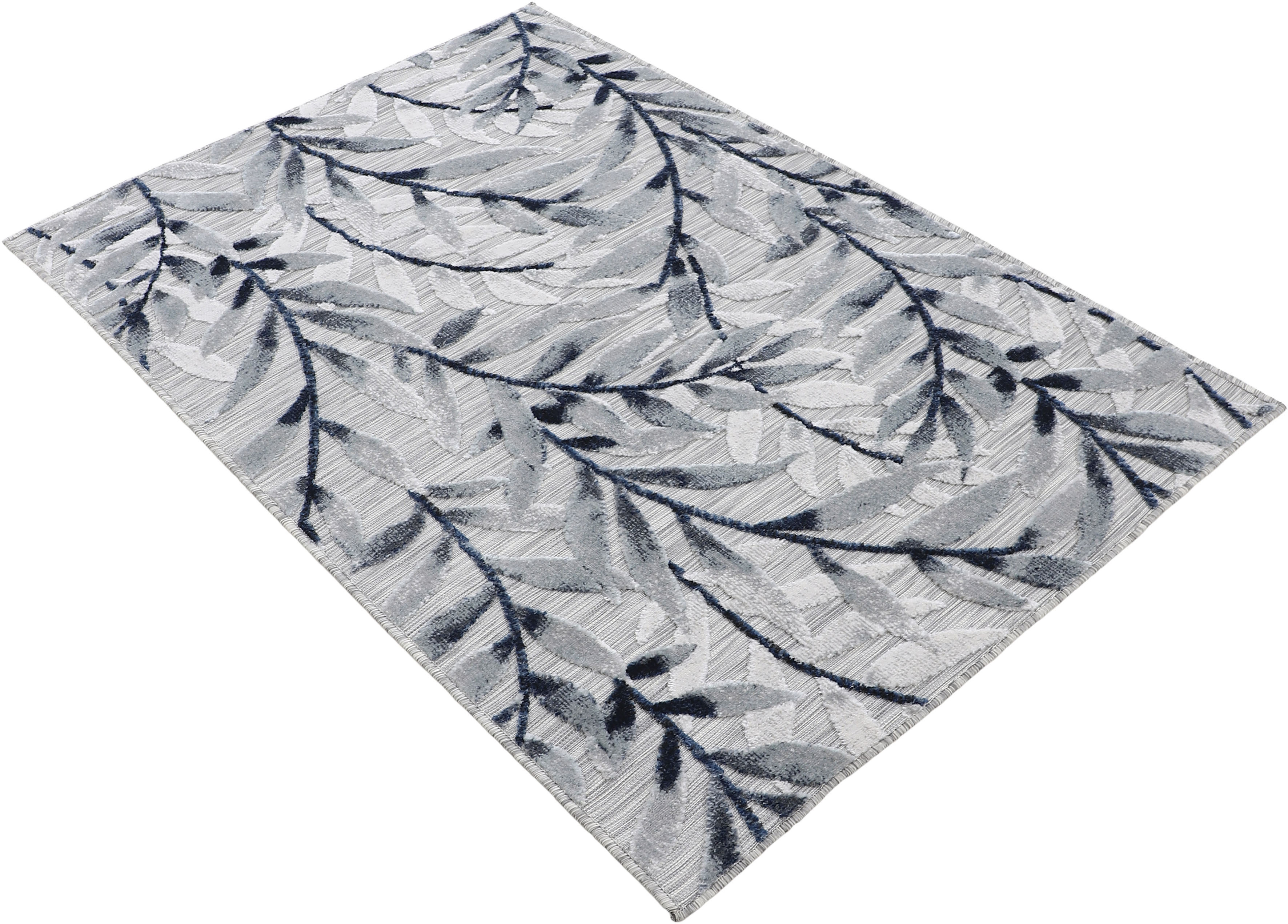 Thumbnail - carpetfine Teppich "Deja 100", rechteckig, 4 mm Höhe, robustes Flachgewebe, Floral Palmenblätter, In- und Outdoor, Läufe...