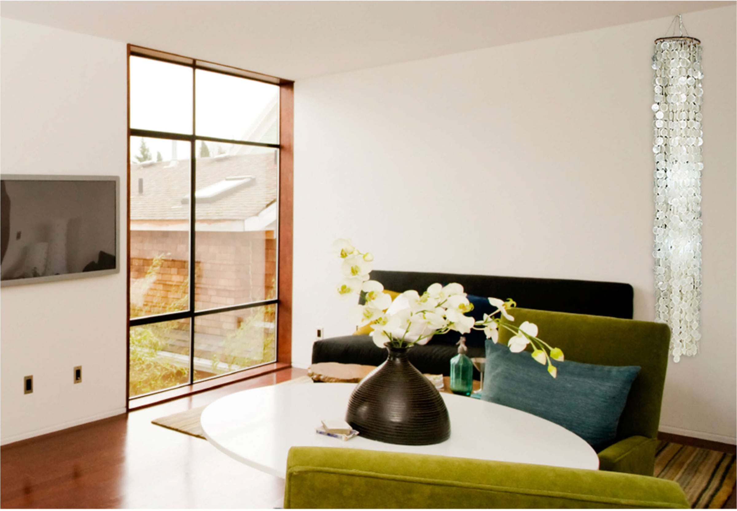 näve Pendelleuchte »Capiz« E27 1 Stk. aus dünnen weißen Muschelplättchen, Holzaufhängung, 3x E27 exkl.