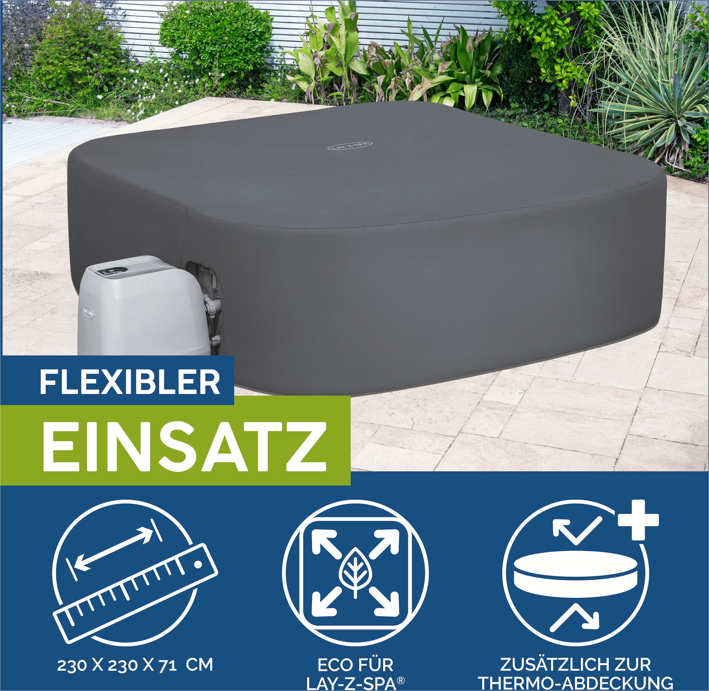 Bestway Schutzplane »LAY-Z-SPA® Xtras EnergySense™ Plus Thermo-Komplettabdeckung«, für eckige Whirlpools, BxLxH: 230x230x71 cm