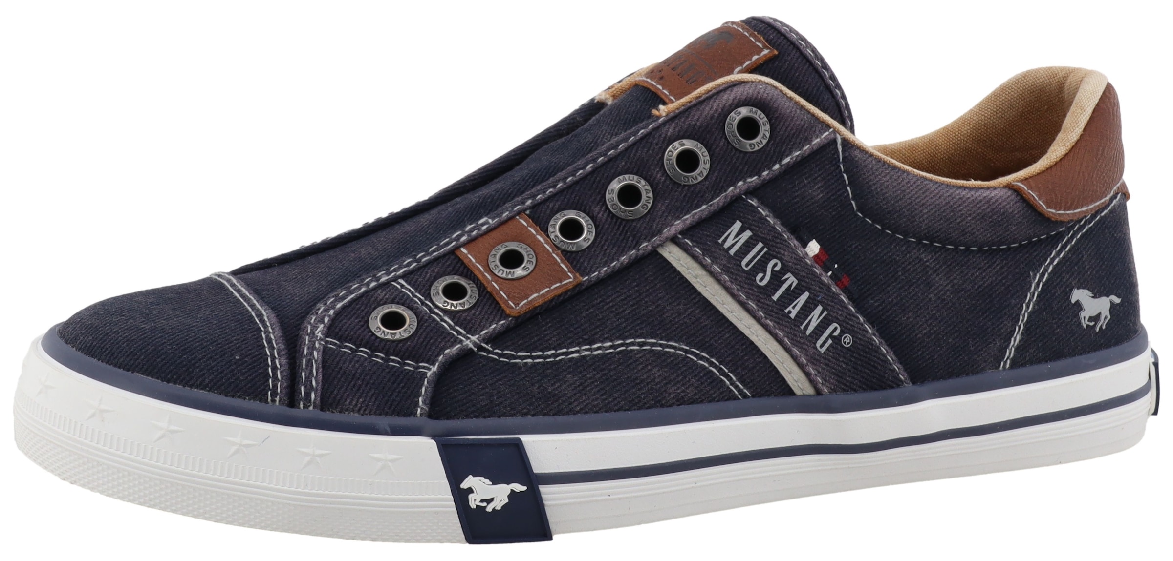 Slip-On Sneaker MUSTANG SHOES "Calogero", Herren, Gr. 46, navy, Baumwolle, Schuhe, Slipper, Freizeitschuh, Halbschuh mit Kontrastnähten