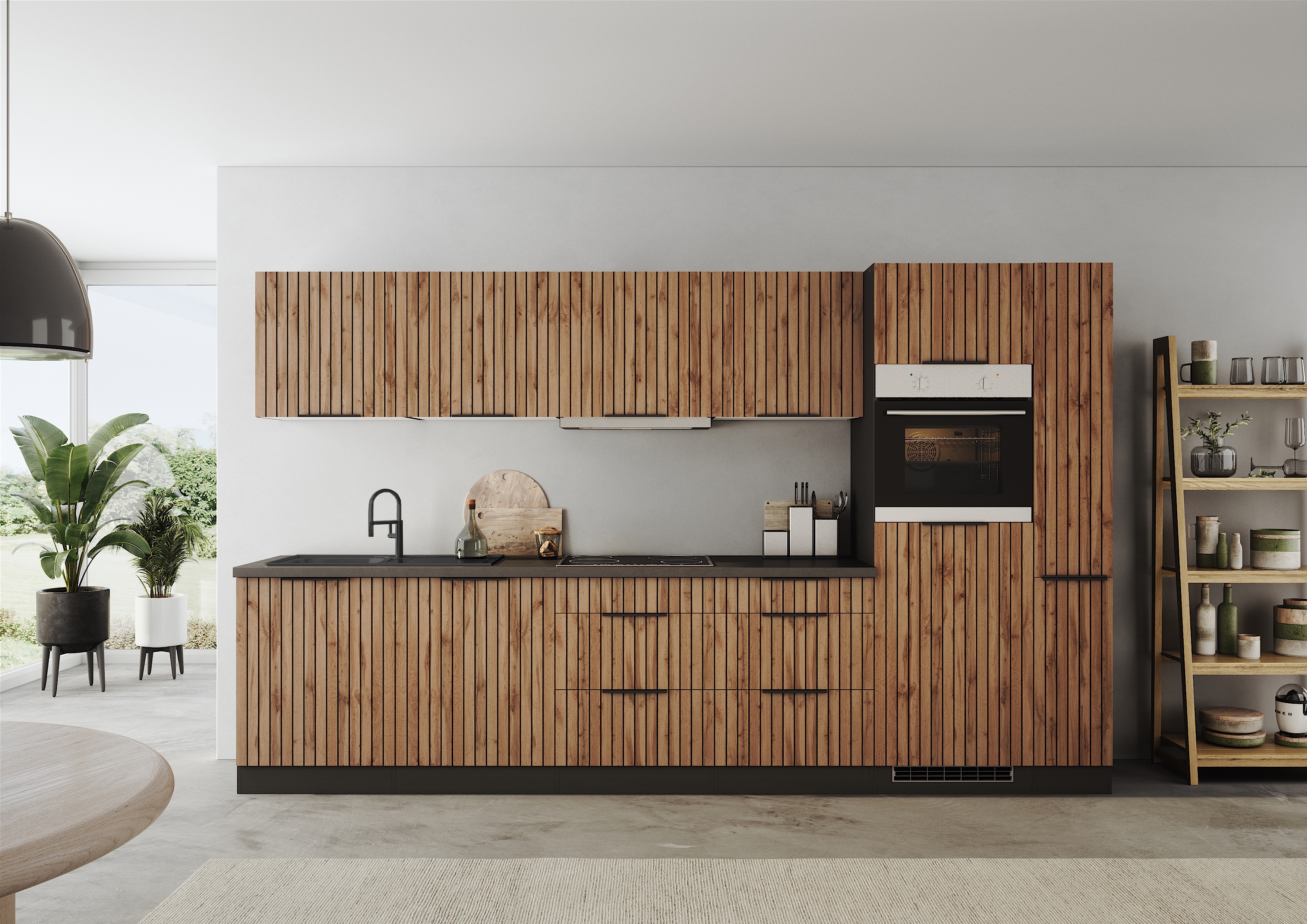 KOCHSTATION Küchenzeile "KS-Lagos, wahlweise mit E-Geräten, Spüle edelstahl oder schwarz" Breite 330cm, GK-oder Induktionskochfeld,mit oder ohne Kühlschrank