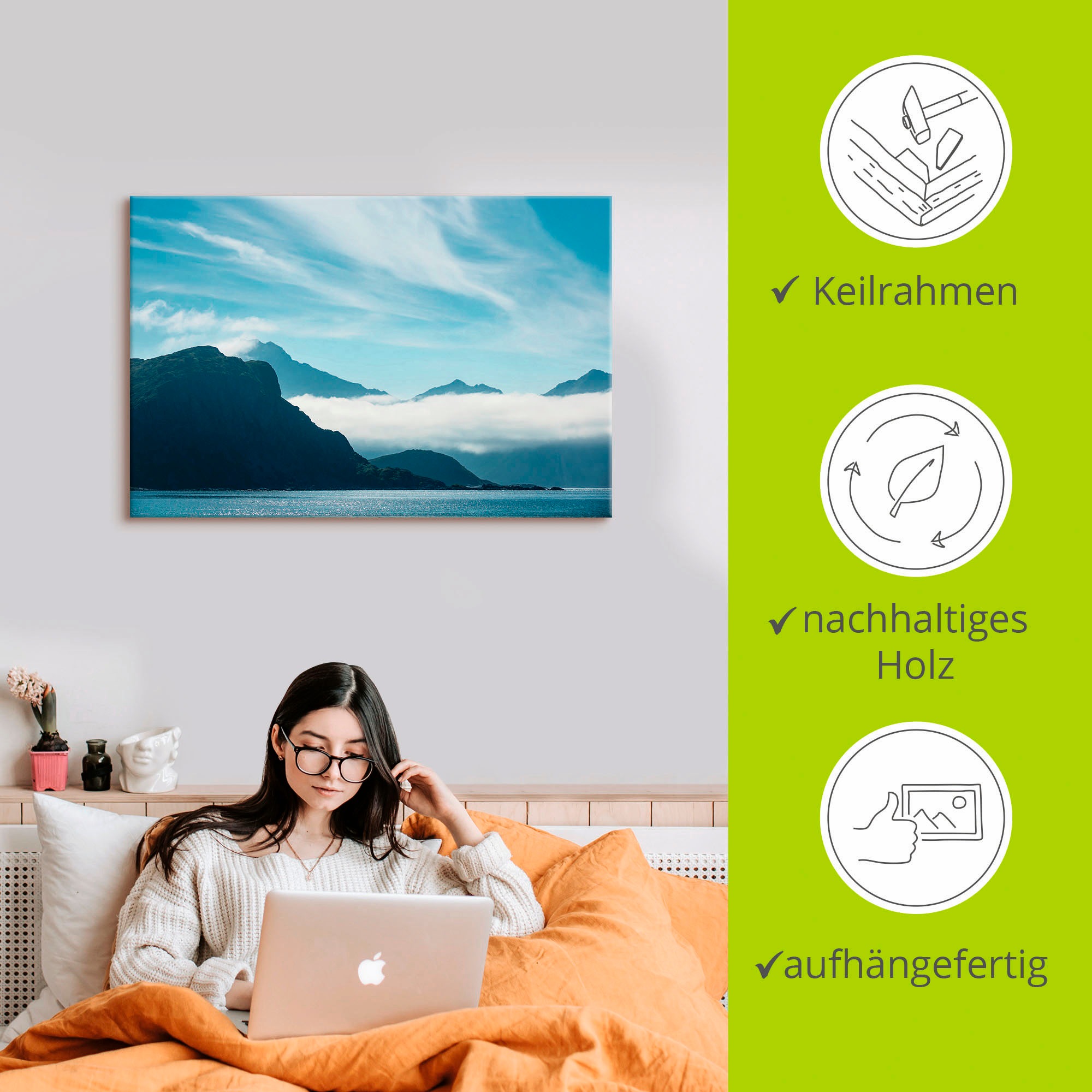 Artland Leinwandbild »Haukland Beach Lofoten« Berge 1 Stk. tlg. auf Holzrahmen gespannt