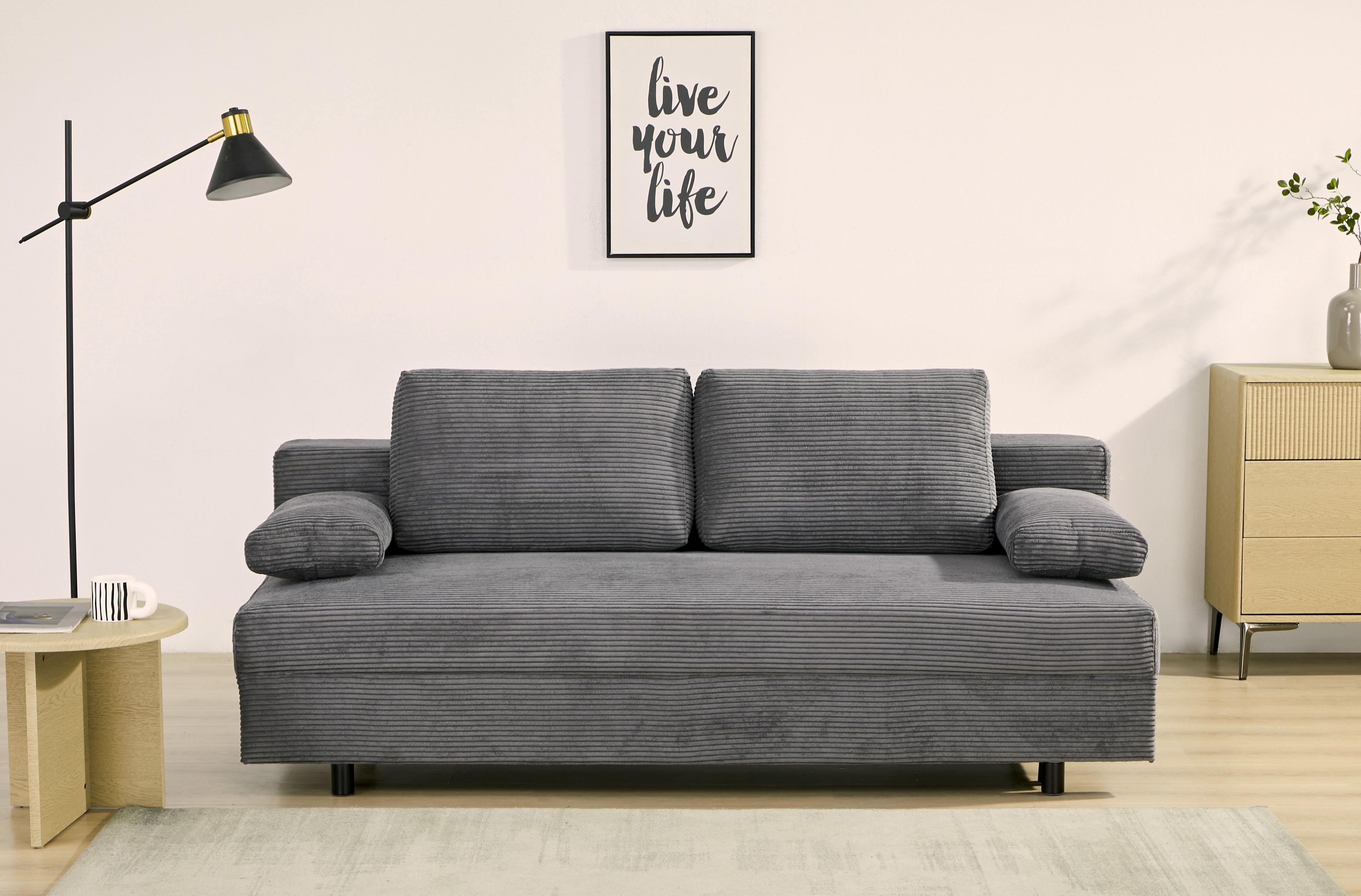 OTTO home Schlafsofa "ONNIKO Cord, Breite: 192 cm, Liegefläche 121x192 cm, softer Cord-Bezug" mit Bettfunktion & Bettkasten