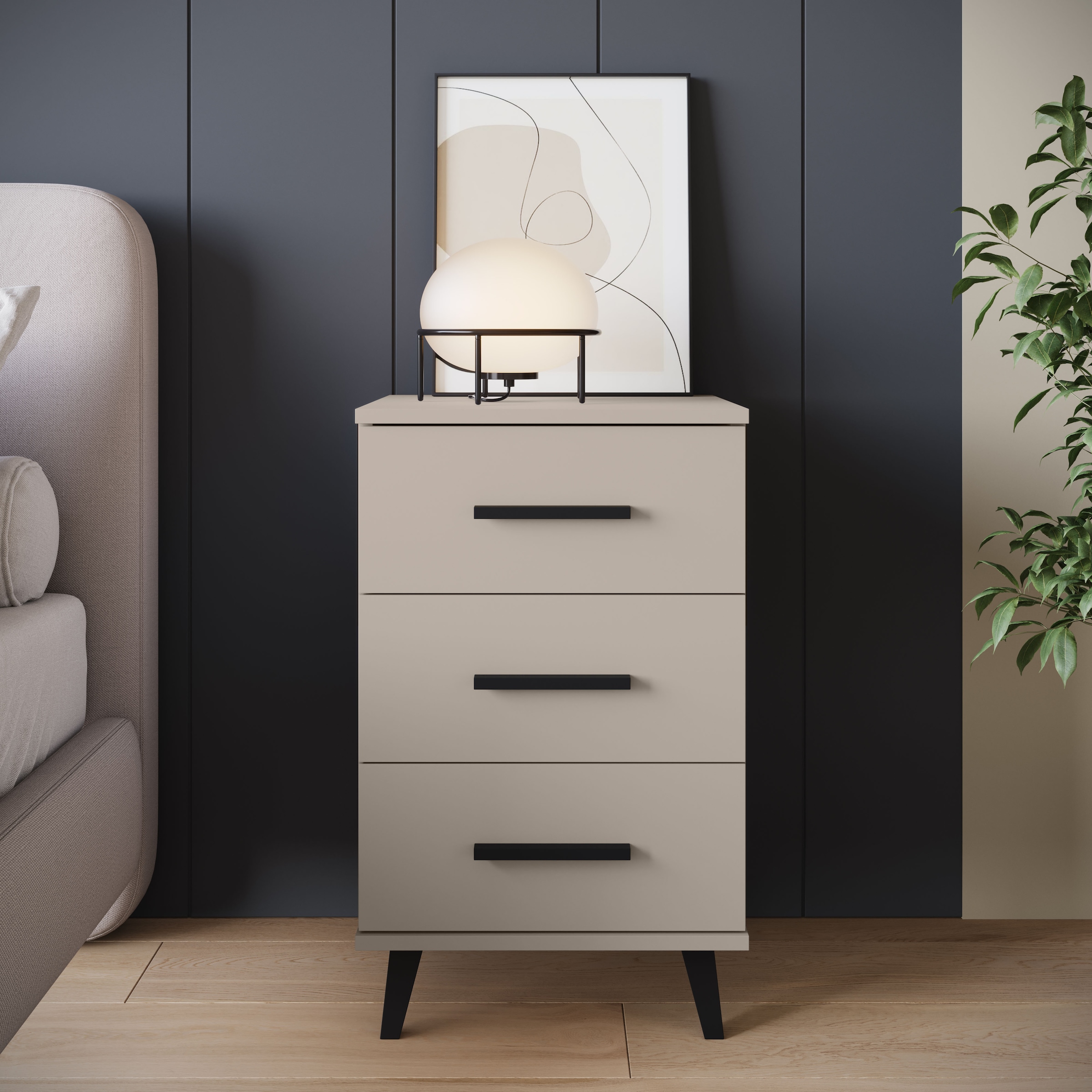 INOSIGN Nachtkommode »Lagos, 2 Nachtschränke, 3 Schubladen, schwarze Griffe & Füße«, (Set, 2 St.), modernes Design, B/T/H je 40/35/65 cm, pflegeleichte Oberfläche